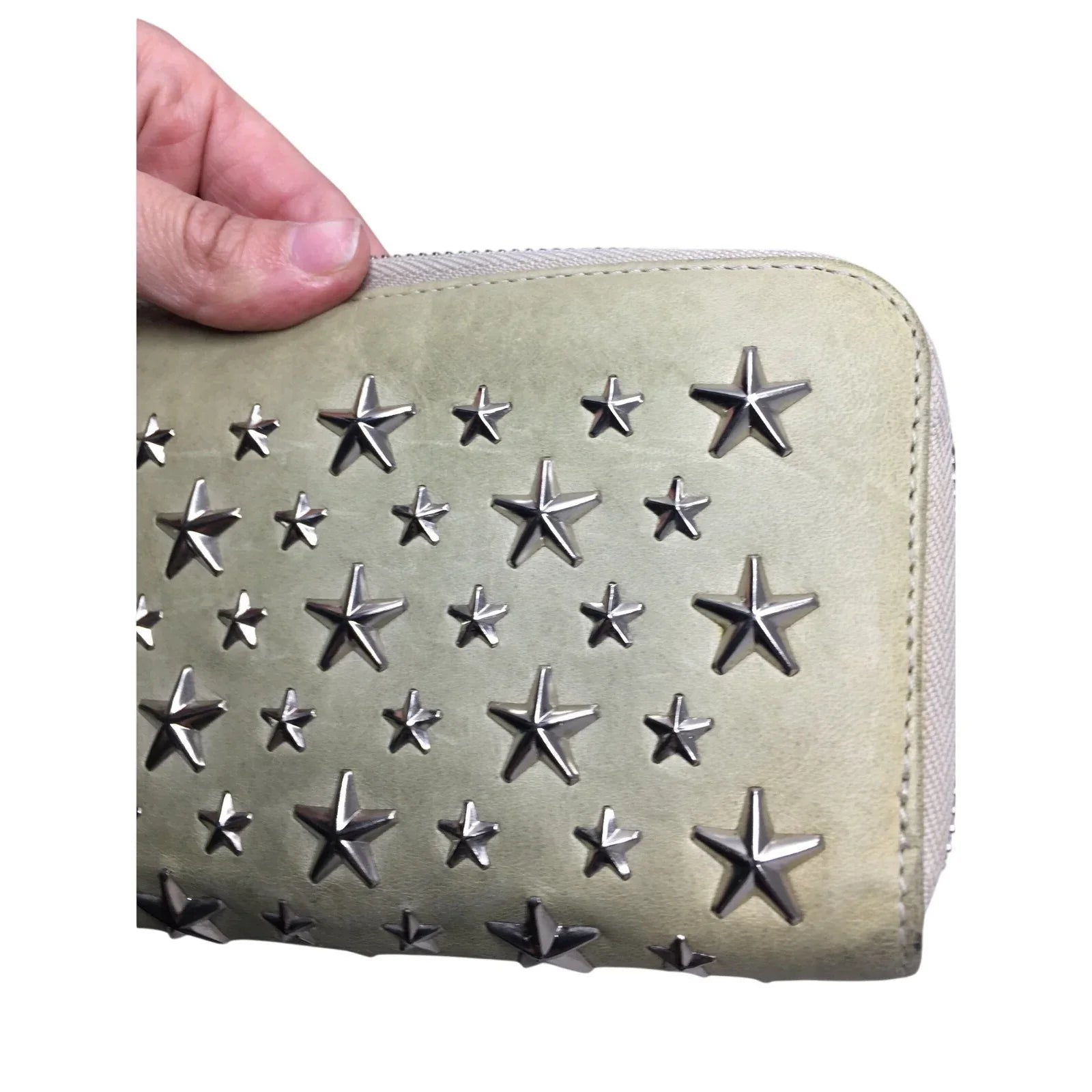 Jimmy Choo Beige / Gray Star Studded Zip Around Long Wallet - Jimmy Choo - Wallet - A+ Stuff