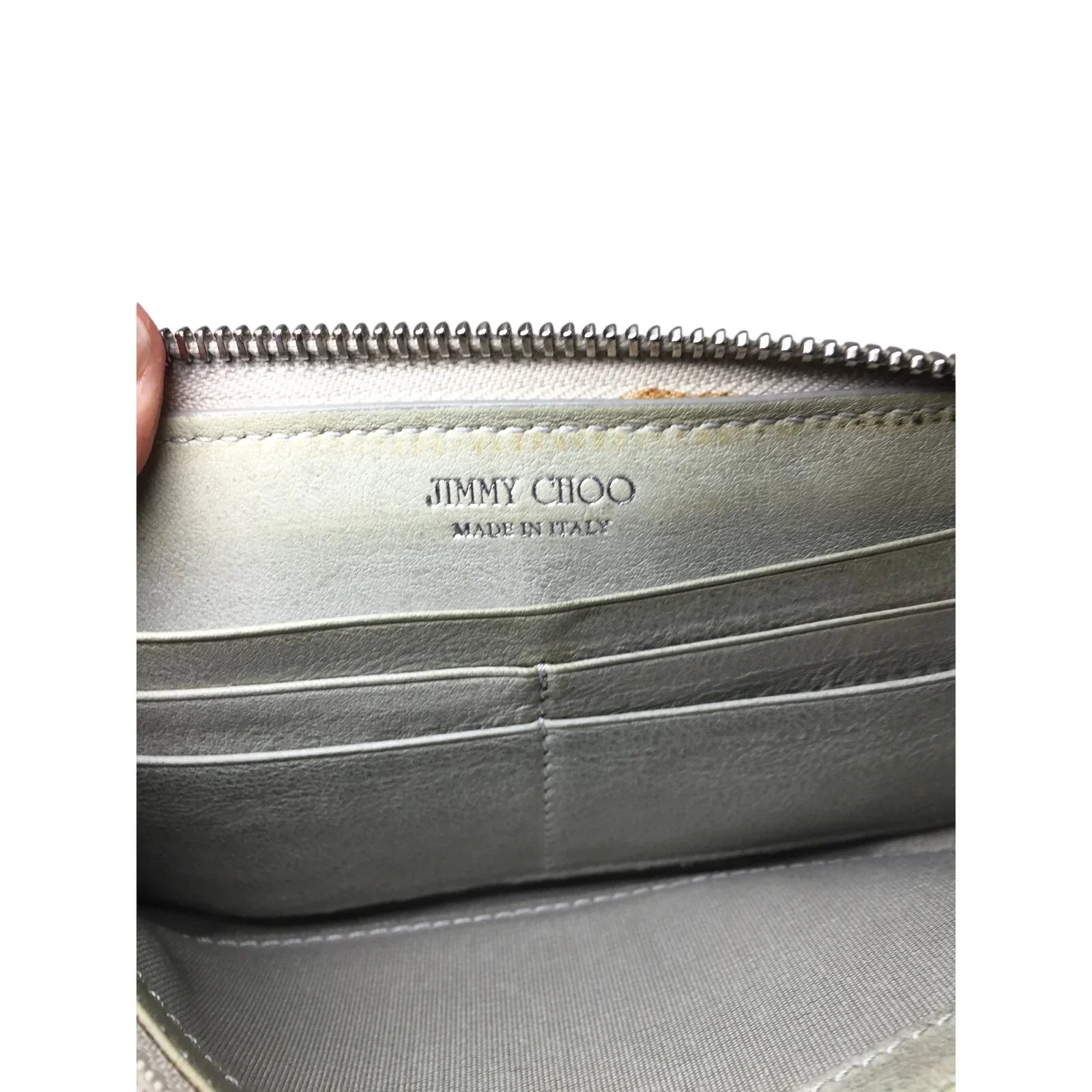 Jimmy Choo Beige / Gray Star Studded Zip Around Long Wallet - Jimmy Choo - Wallet - A+ Stuff