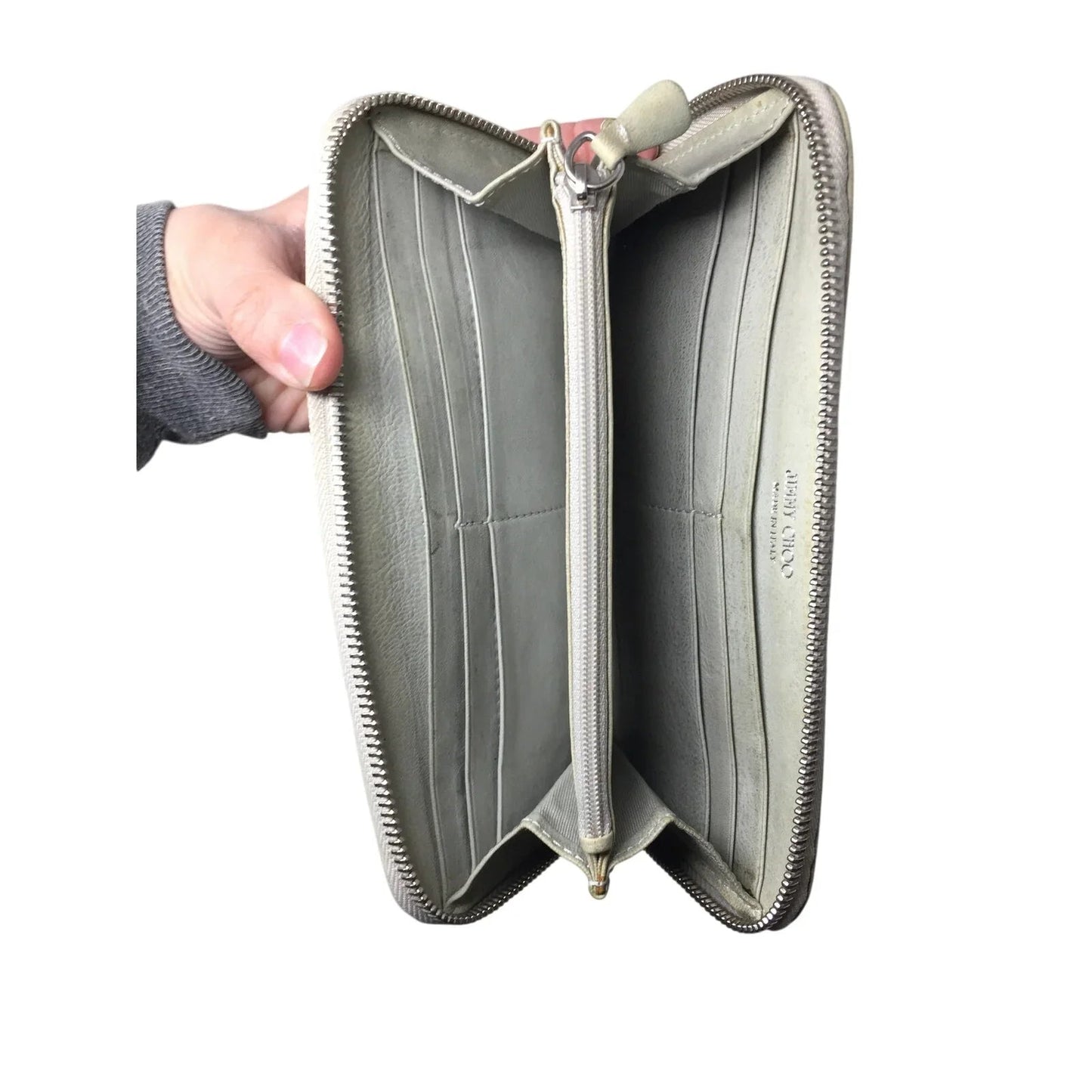 Jimmy Choo Beige / Gray Star Studded Zip Around Long Wallet - Jimmy Choo - Wallet - A+ Stuff