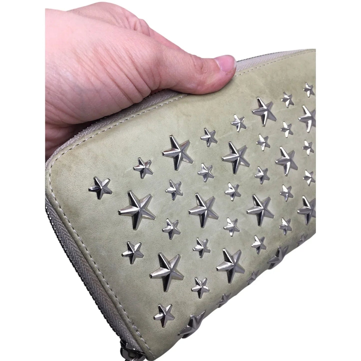 Jimmy Choo Beige / Gray Star Studded Zip Around Long Wallet - Jimmy Choo - Wallet - A+ Stuff