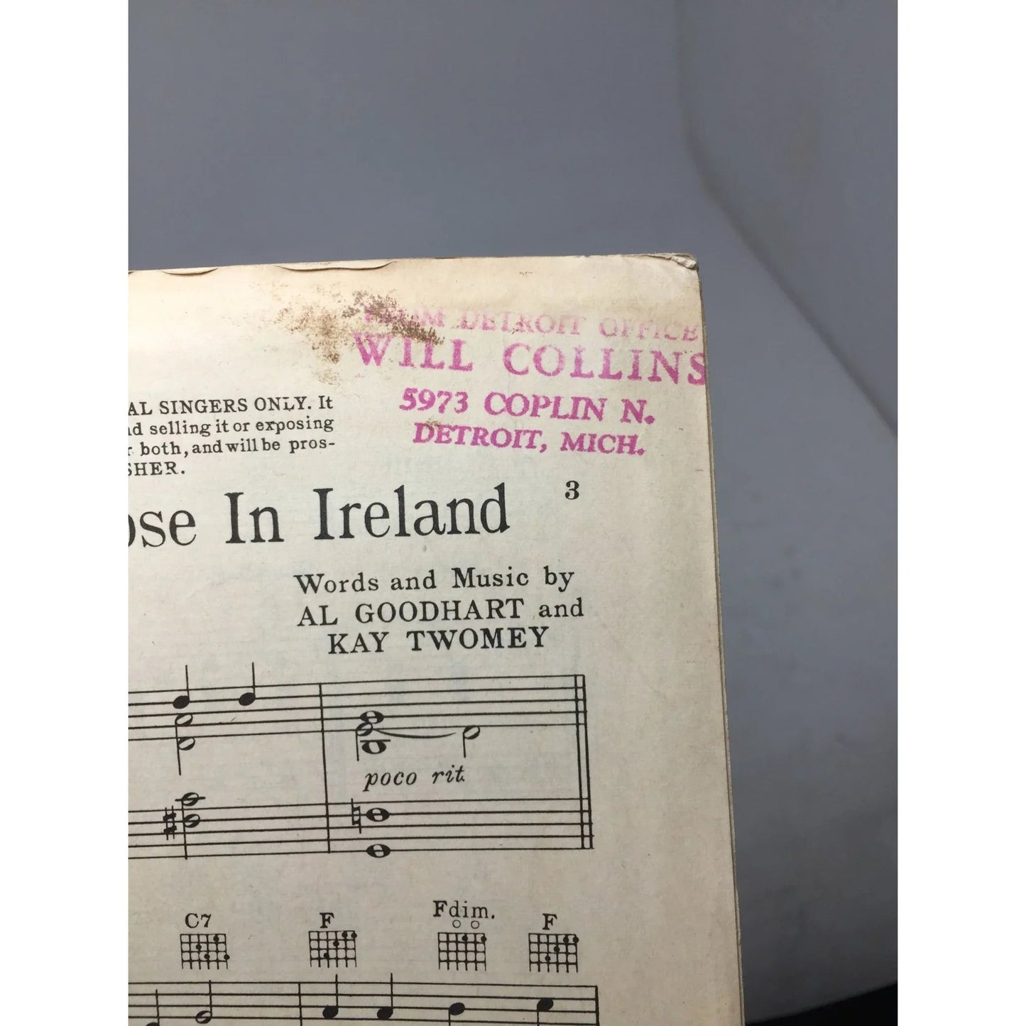 ''Johnny Doughboy Found A Rose in Ireland'' Vintage sheet music - A+ Stuff - sheet music - A+ Stuff