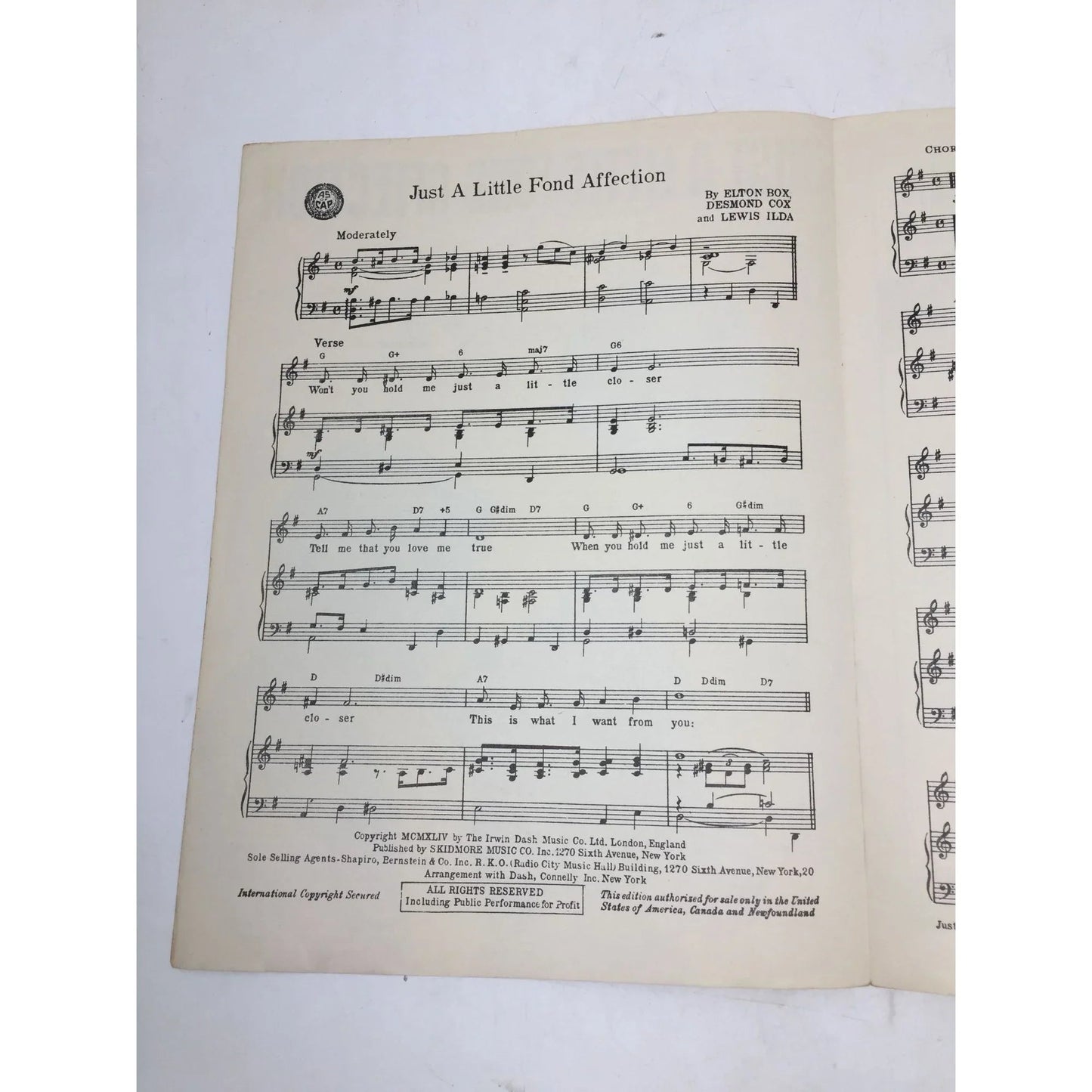 "Just A Little Fond Affection" By Elton Box, Desmond Cox, Lewis Ilda - A+ Stuff - SHEET MUSIC - A+ Stuff