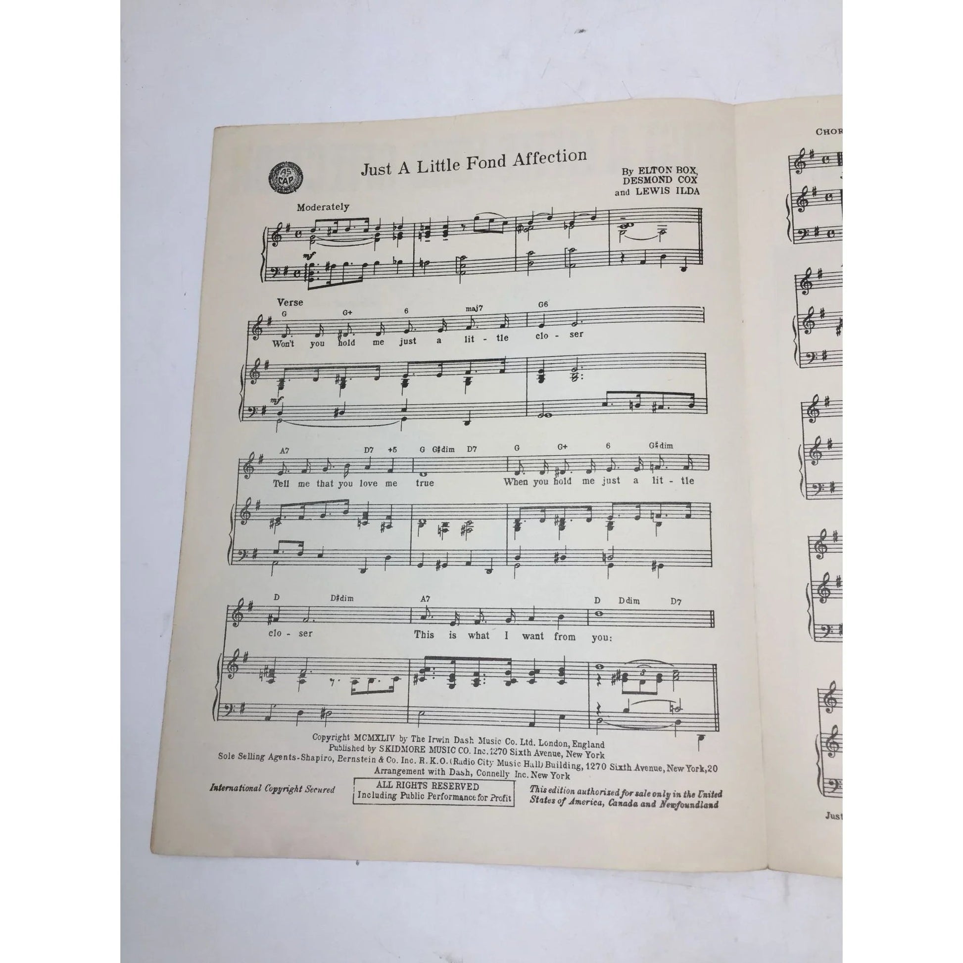 "Just A Little Fond Affection" By Elton Box, Desmond Cox, Lewis Ilda - A+ Stuff - SHEET MUSIC - A+ Stuff