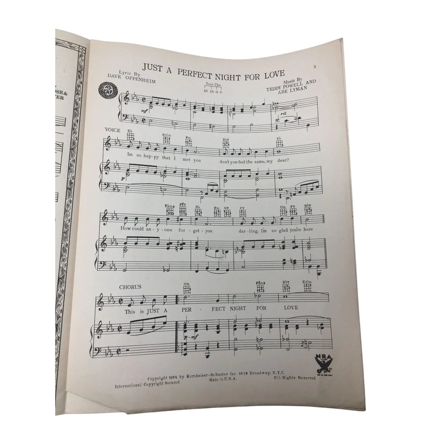 ''Just A Perfect Night For Love'' by Dave Oppenheim, Teddy Powell, Ab Lyman - A+ Stuff - SHEET MUSIC - A+ Stuff