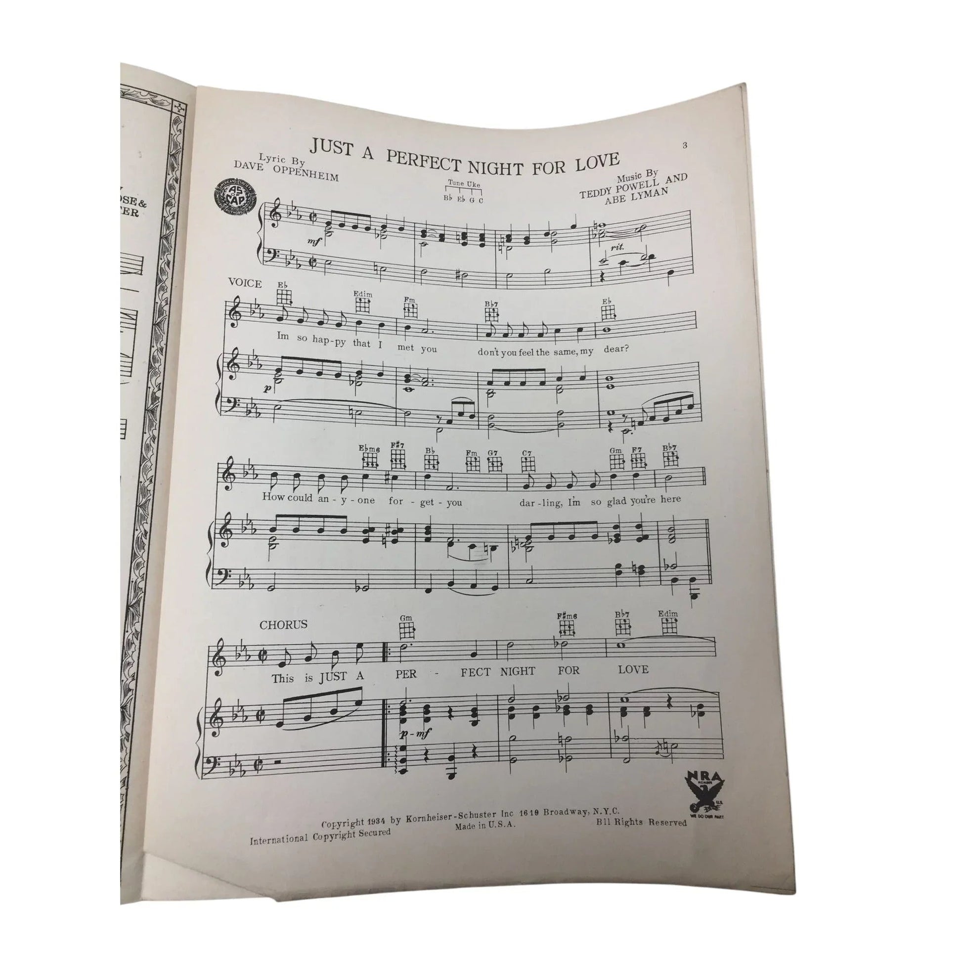 ''Just A Perfect Night For Love'' by Dave Oppenheim, Teddy Powell, Ab Lyman - A+ Stuff - SHEET MUSIC - A+ Stuff