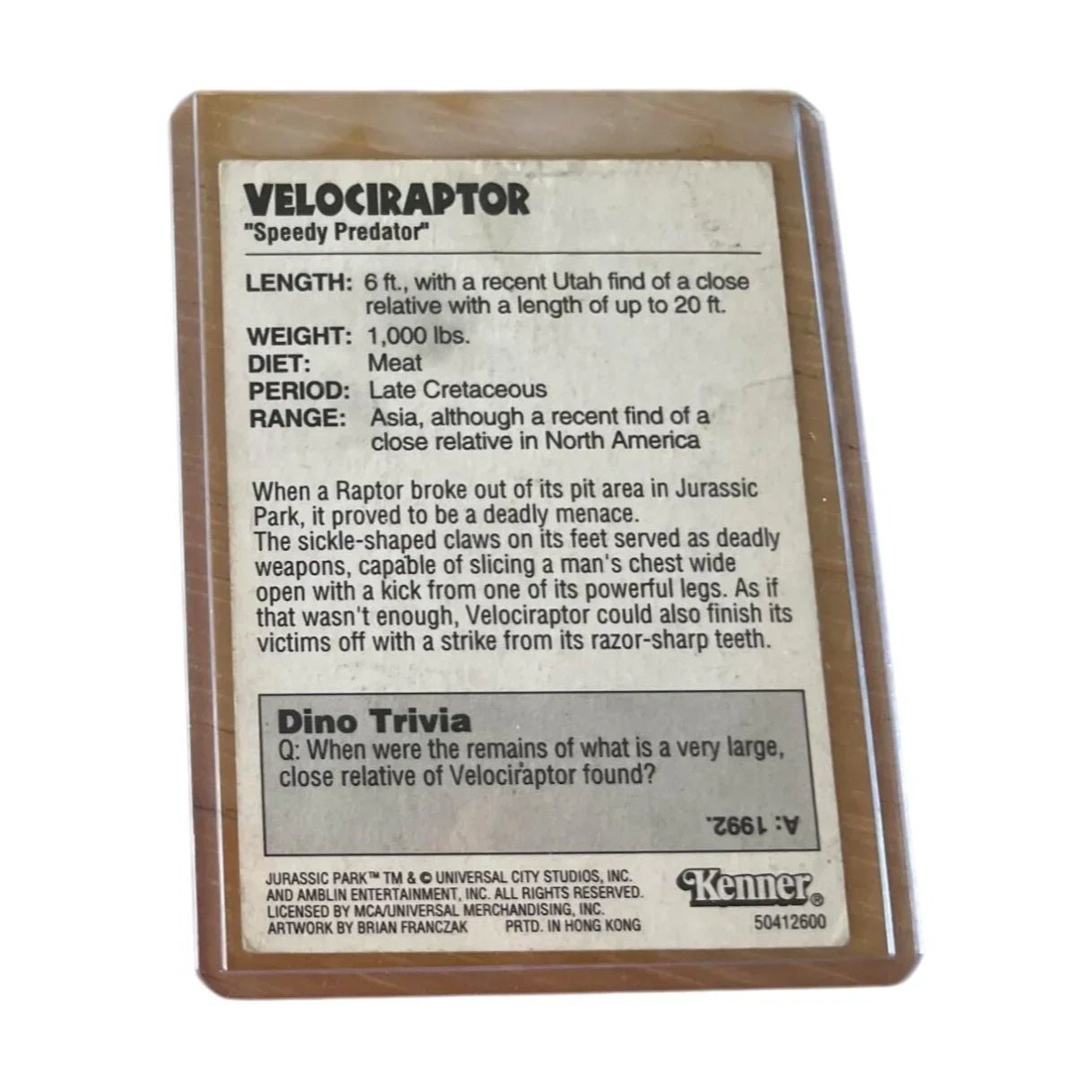 Kenner ''Raptor Escape!'' Jurassic Park 12 Collectible Trading Card - kenner - Collectible Trading Cards - A+ Stuff