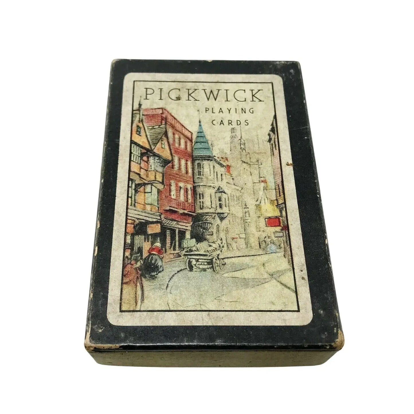 Street Scene Pickwick Boxed Antique (1932) PLAYING CARDS w Bridge Scoring Table PICKWICK