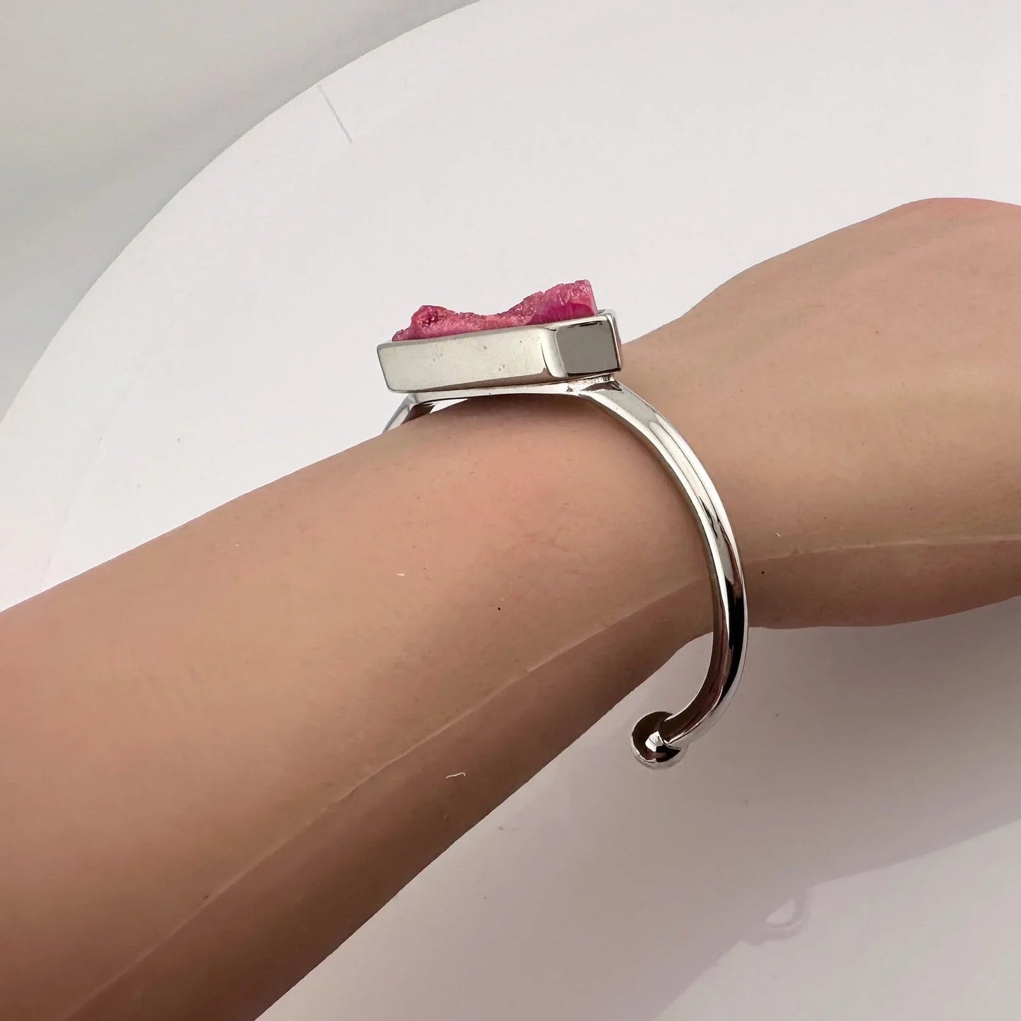 Kinsley Armelle Pink Blush Quartz Silver Ion Plated Stainless Bangle - Kinsley Armelle - Bracelet - A+ Stuff