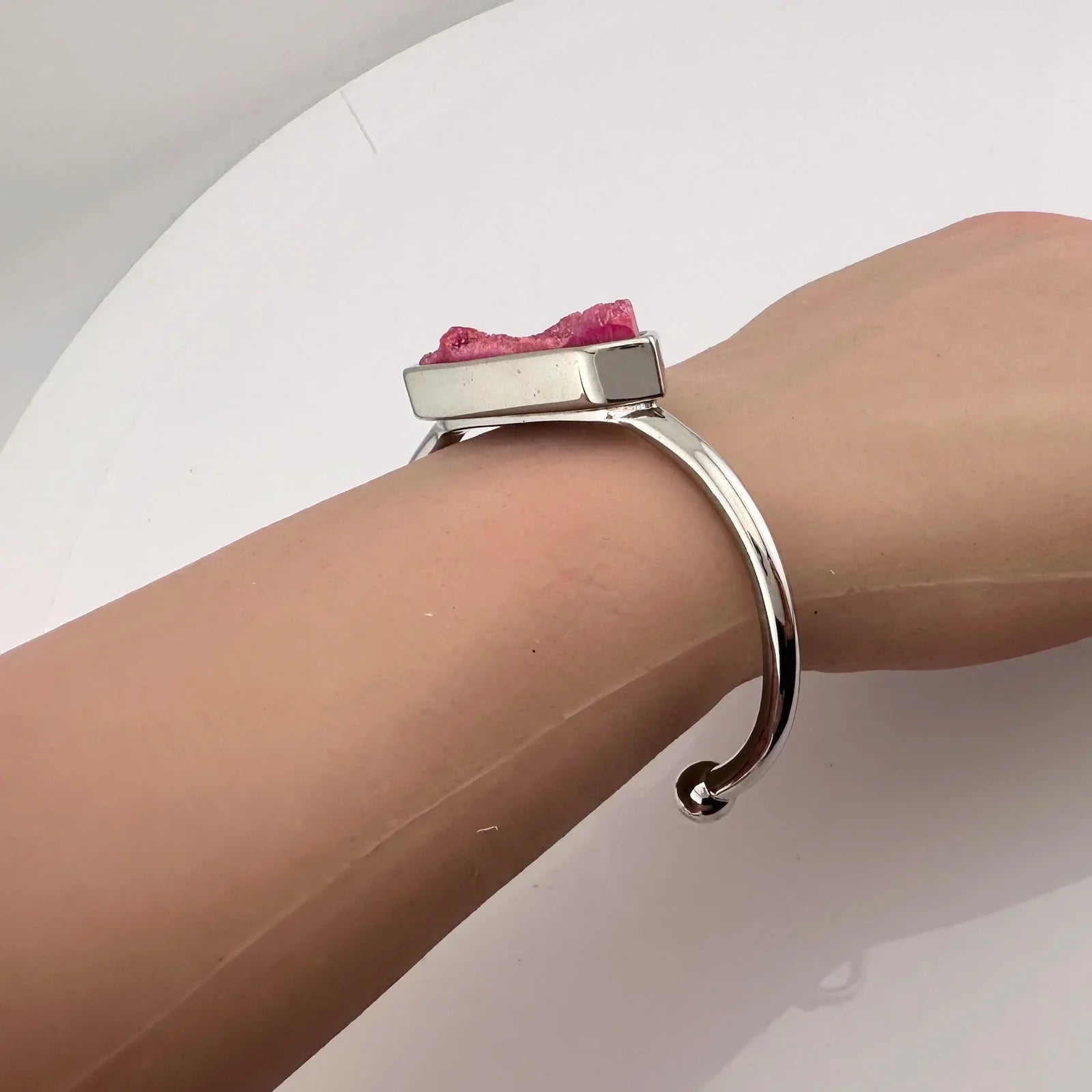 Kinsley Armelle Pink Blush Quartz Silver Ion Plated Stainless Bangle - Kinsley Armelle - Bracelet - A+ Stuff
