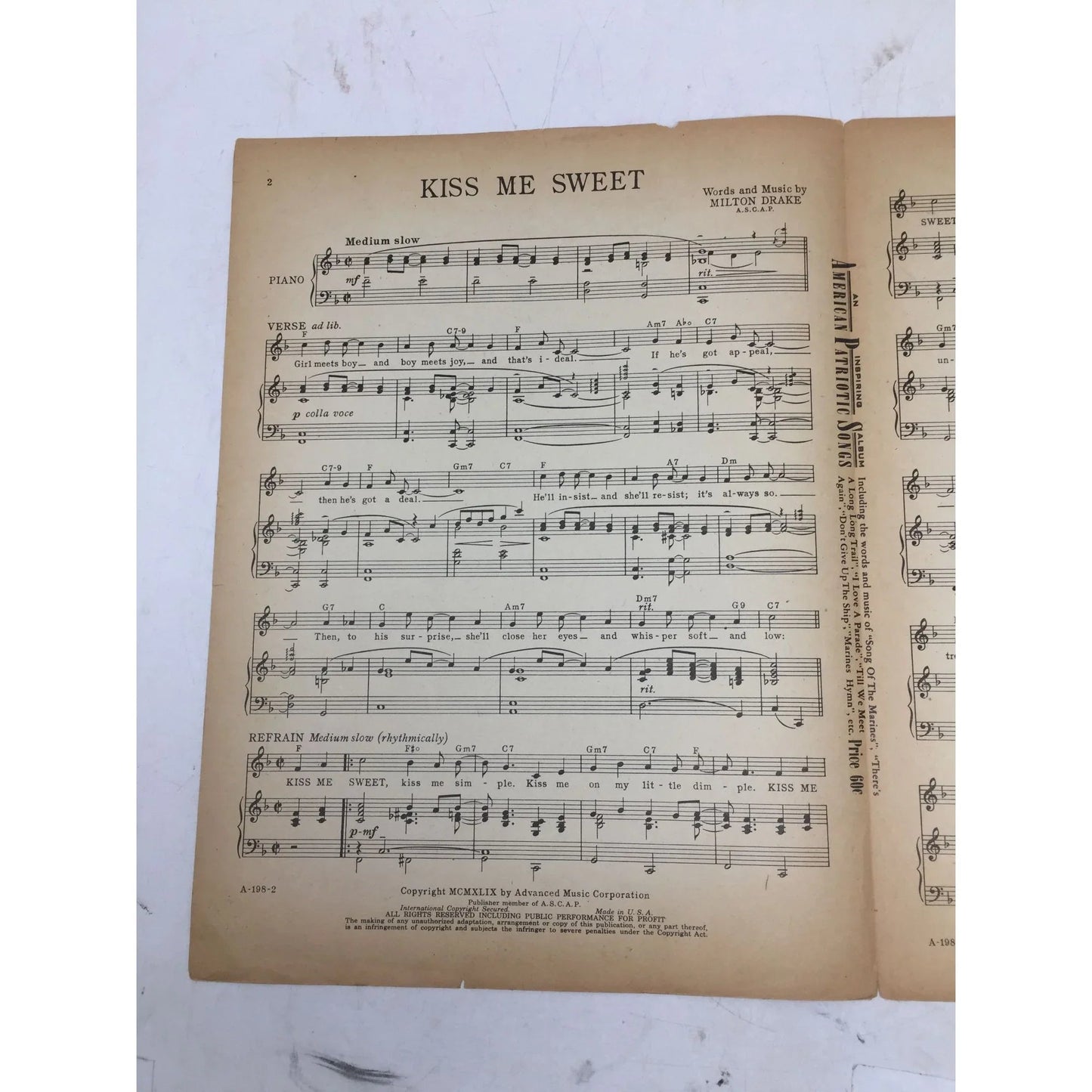 Kiss Me Sweet Words & Music by Milton Drake - Advanced music corp. - sheet music - A+ Stuff