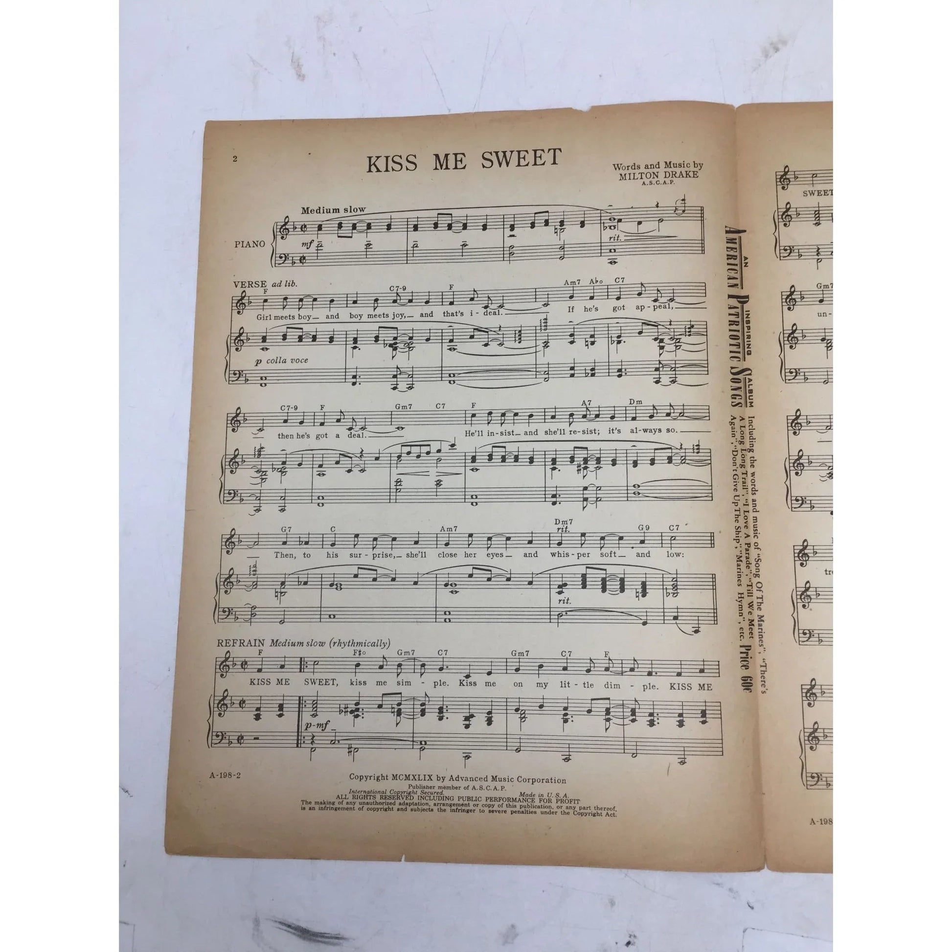 Kiss Me Sweet Words & Music by Milton Drake - Advanced music corp. - sheet music - A+ Stuff