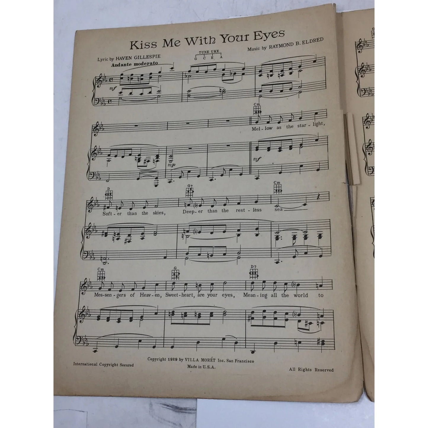 ''Kiss Me With Your Eyes'' 1929 Sheet Music - A+ Stuff - SHEET MUSIC - A+ Stuff