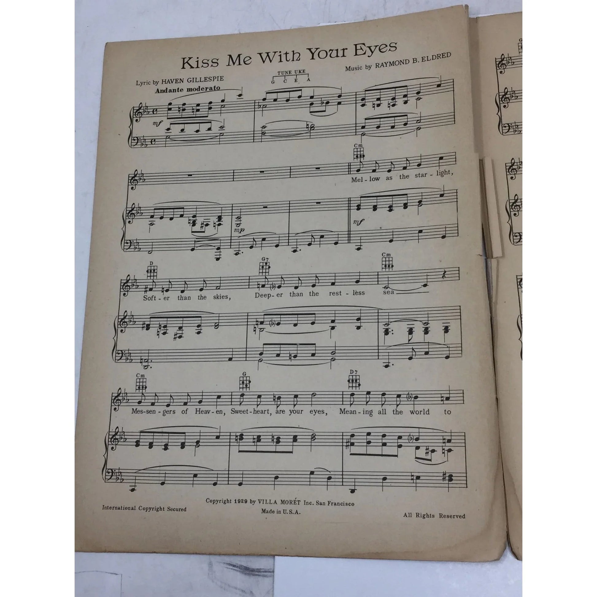 ''Kiss Me With Your Eyes'' 1929 Sheet Music - A+ Stuff - SHEET MUSIC - A+ Stuff