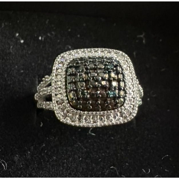 Genuine Deep Blue Diamond Ring Size 7 - Pretty Cushion Cut Diamond Accent