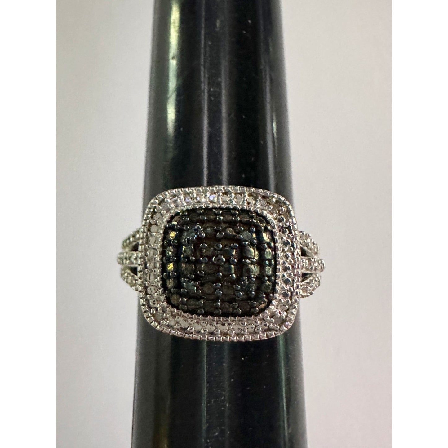 Genuine Deep Blue Diamond Ring Size 7 - Pretty Cushion Cut Diamond Accent