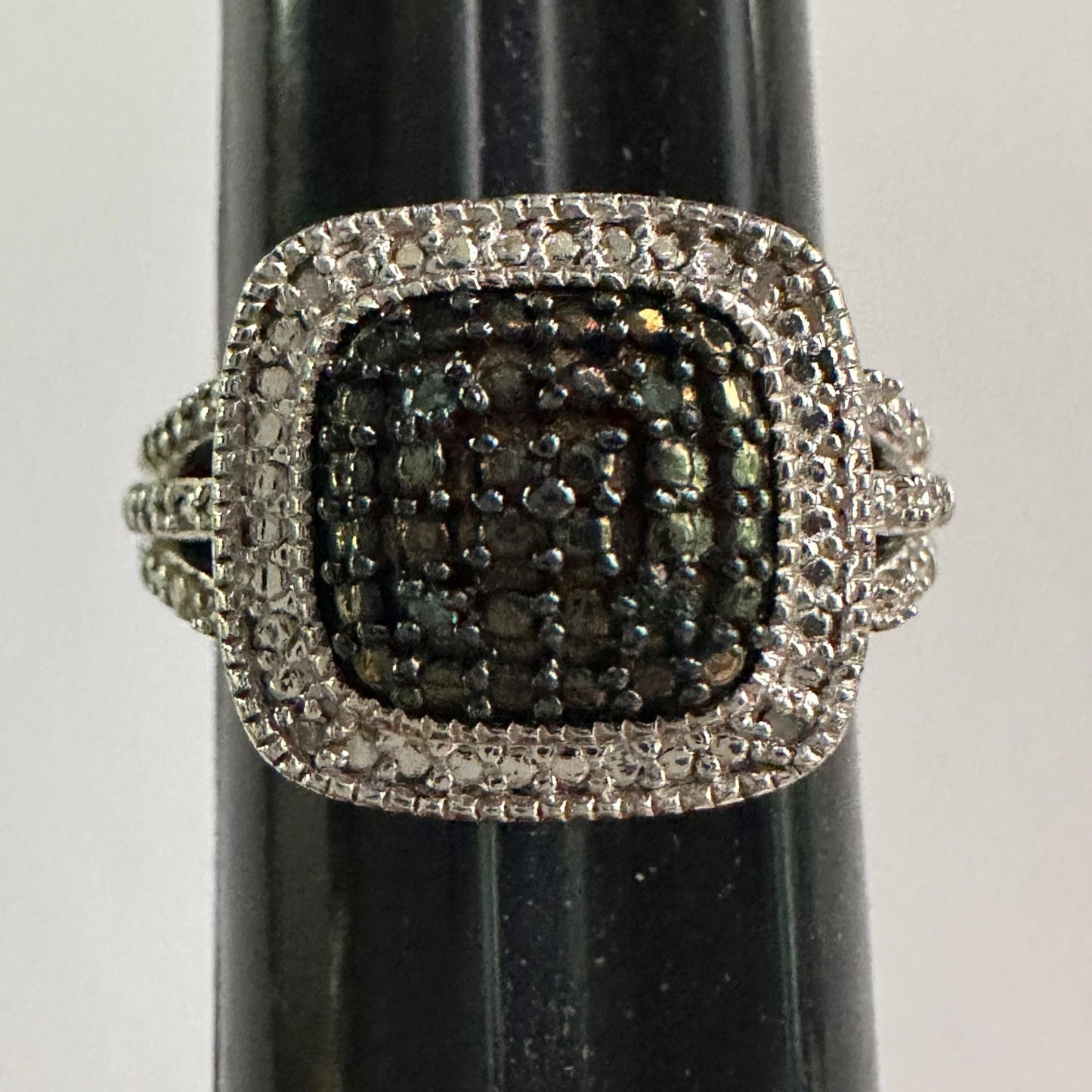 Genuine Deep Blue Diamond Ring Size 7 - Pretty Cushion Cut Diamond Accent