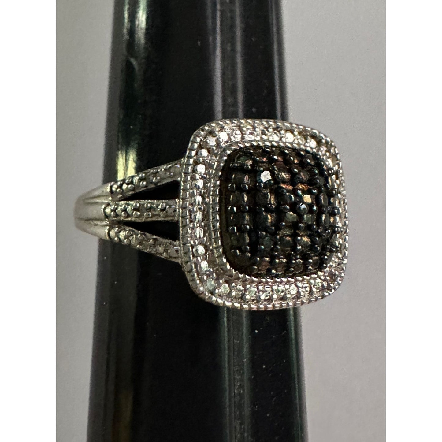 Genuine Deep Blue Diamond Ring Size 7 - Pretty Cushion Cut Diamond Accent