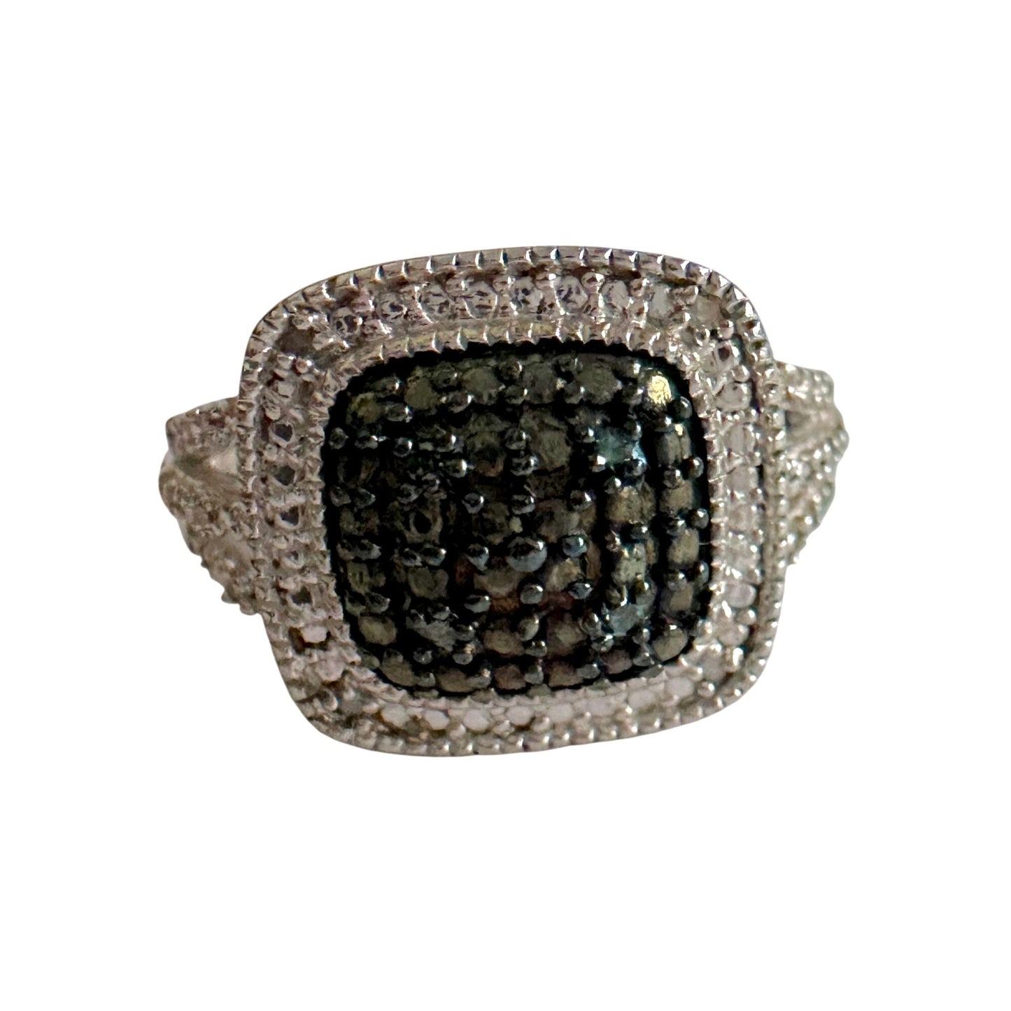 Genuine Deep Blue Diamond Ring Size 7 - Pretty Cushion Cut Diamond Accent