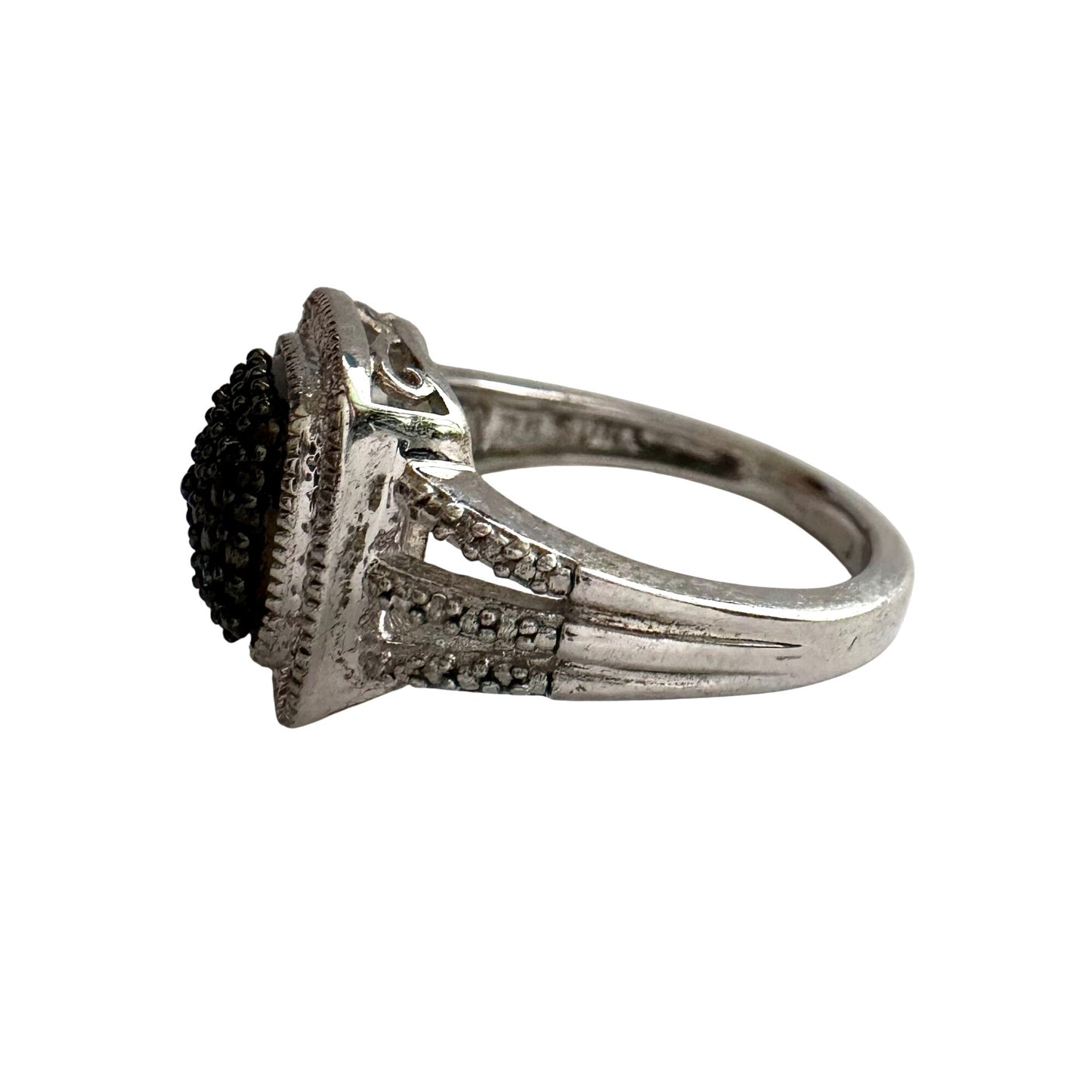 Genuine Deep Blue Diamond Ring Size 7 - Pretty Cushion Cut Diamond Accent