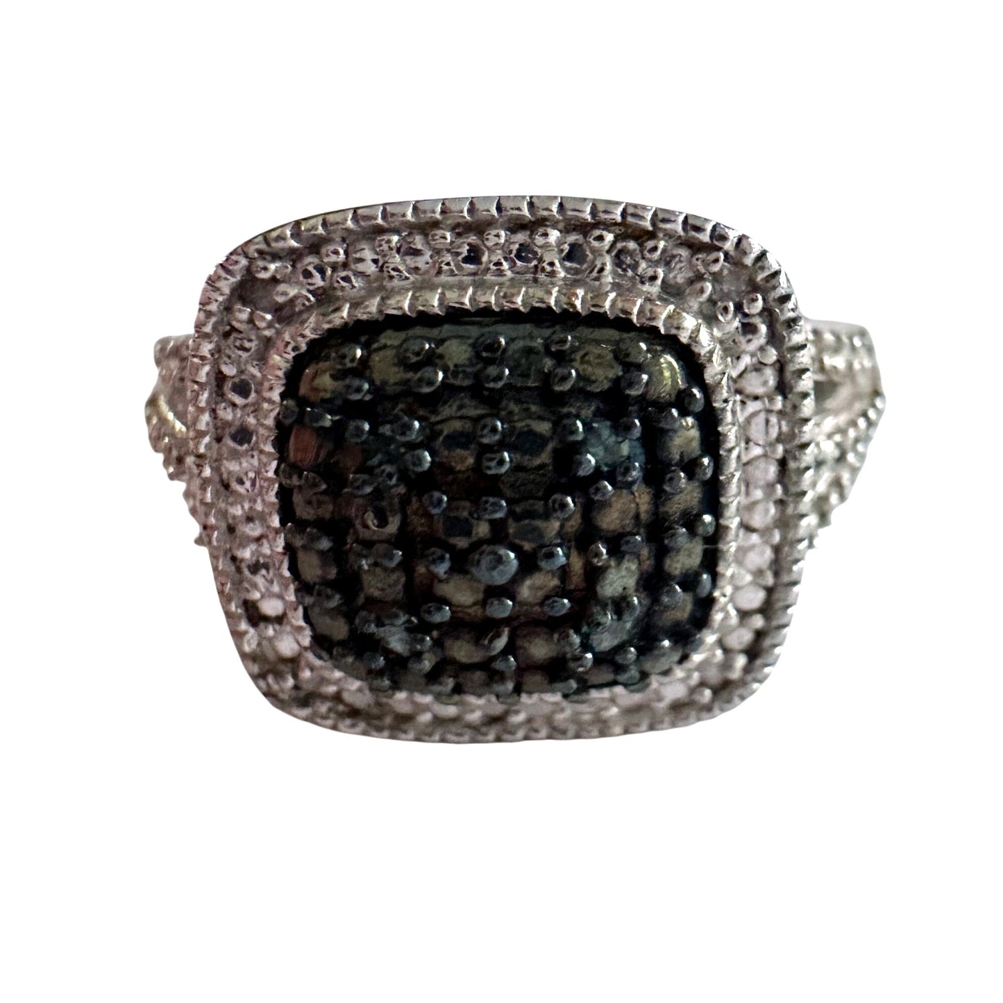 Genuine Deep Blue Diamond Ring Size 7 - Pretty Cushion Cut Diamond Accent