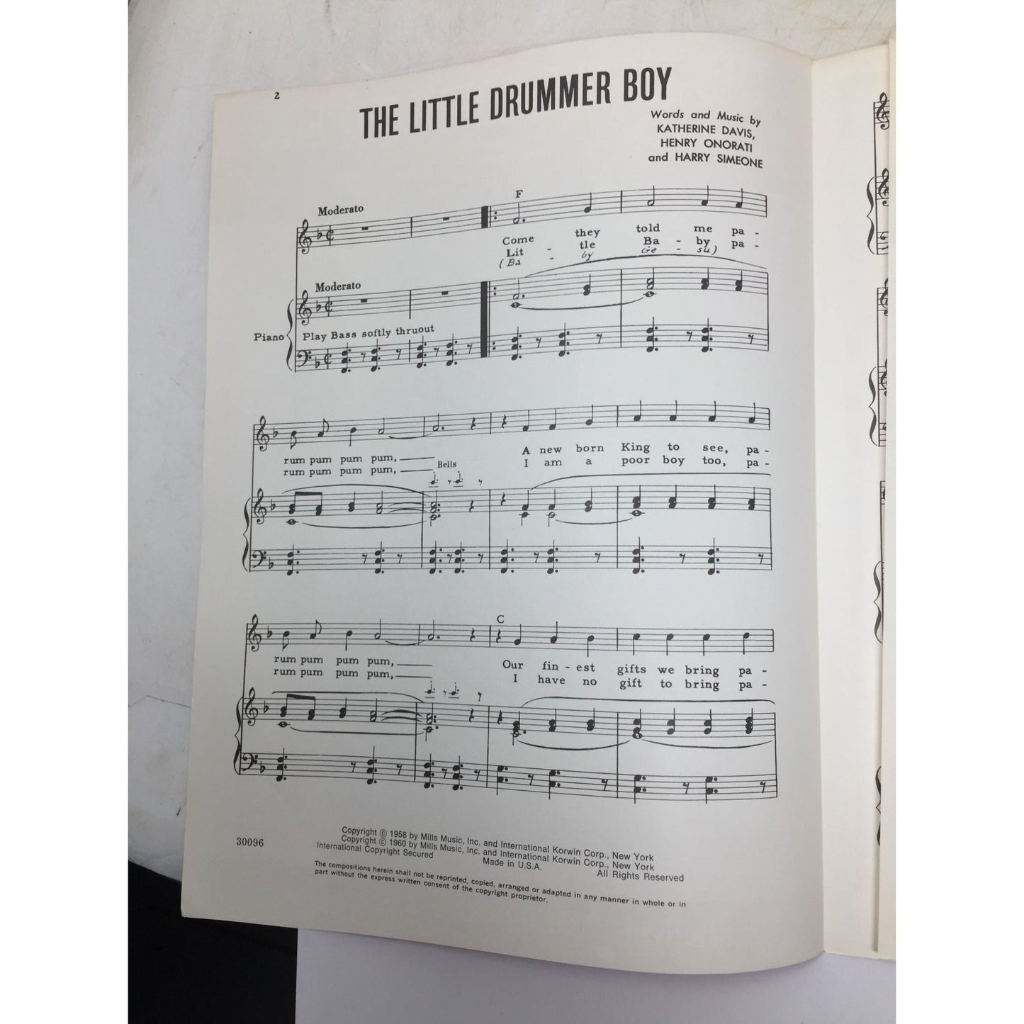 vintage 1960 sheet music edition of "The Little Drummer Boy" A+ Stuff  A+ Stuff SHEET MUSIC