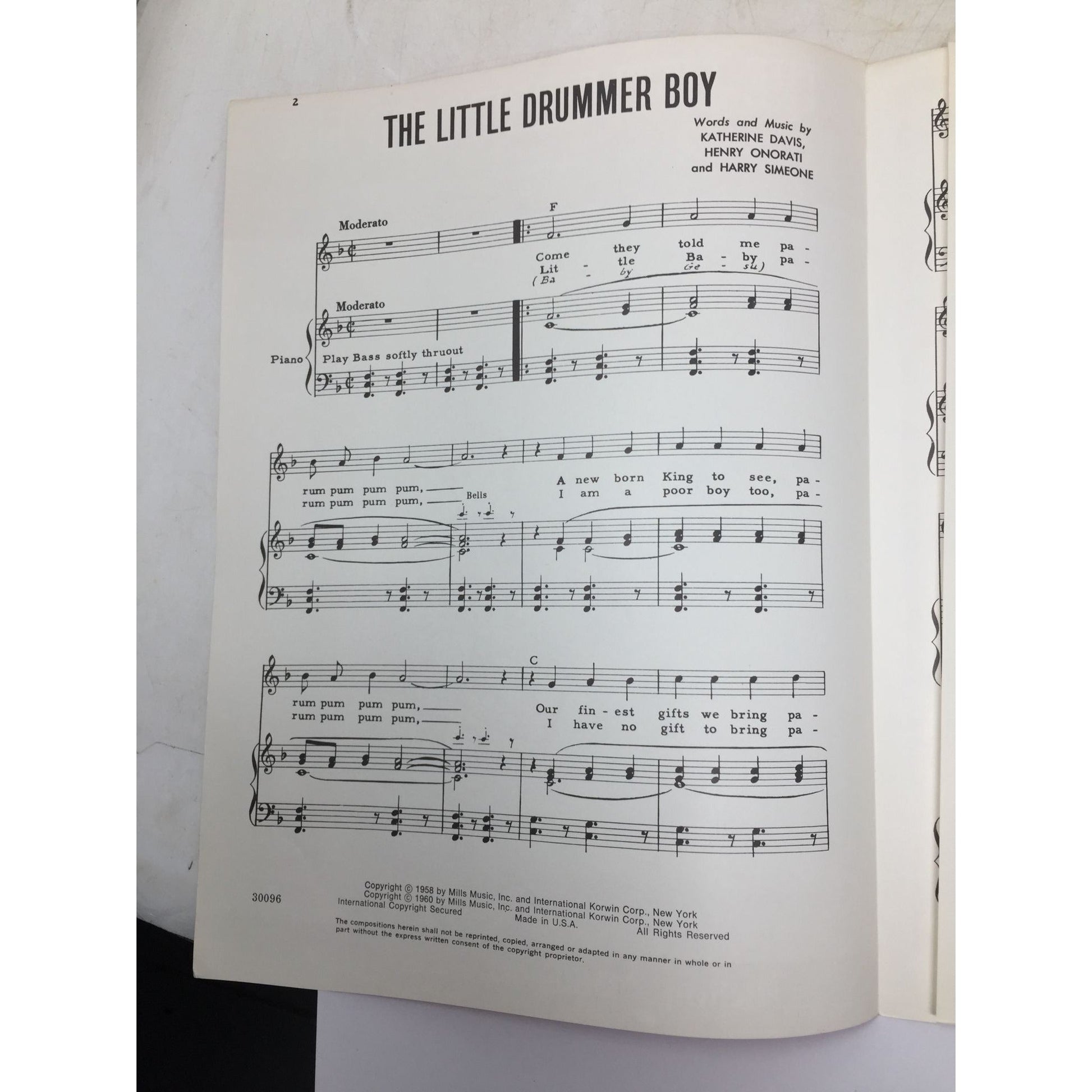 vintage 1960 sheet music edition of "The Little Drummer Boy" A+ Stuff  A+ Stuff SHEET MUSIC