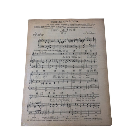 Vintage Sheet Music for the song "Short An' Sweet" A+ Stuff  A+ Stuff Sheet Music