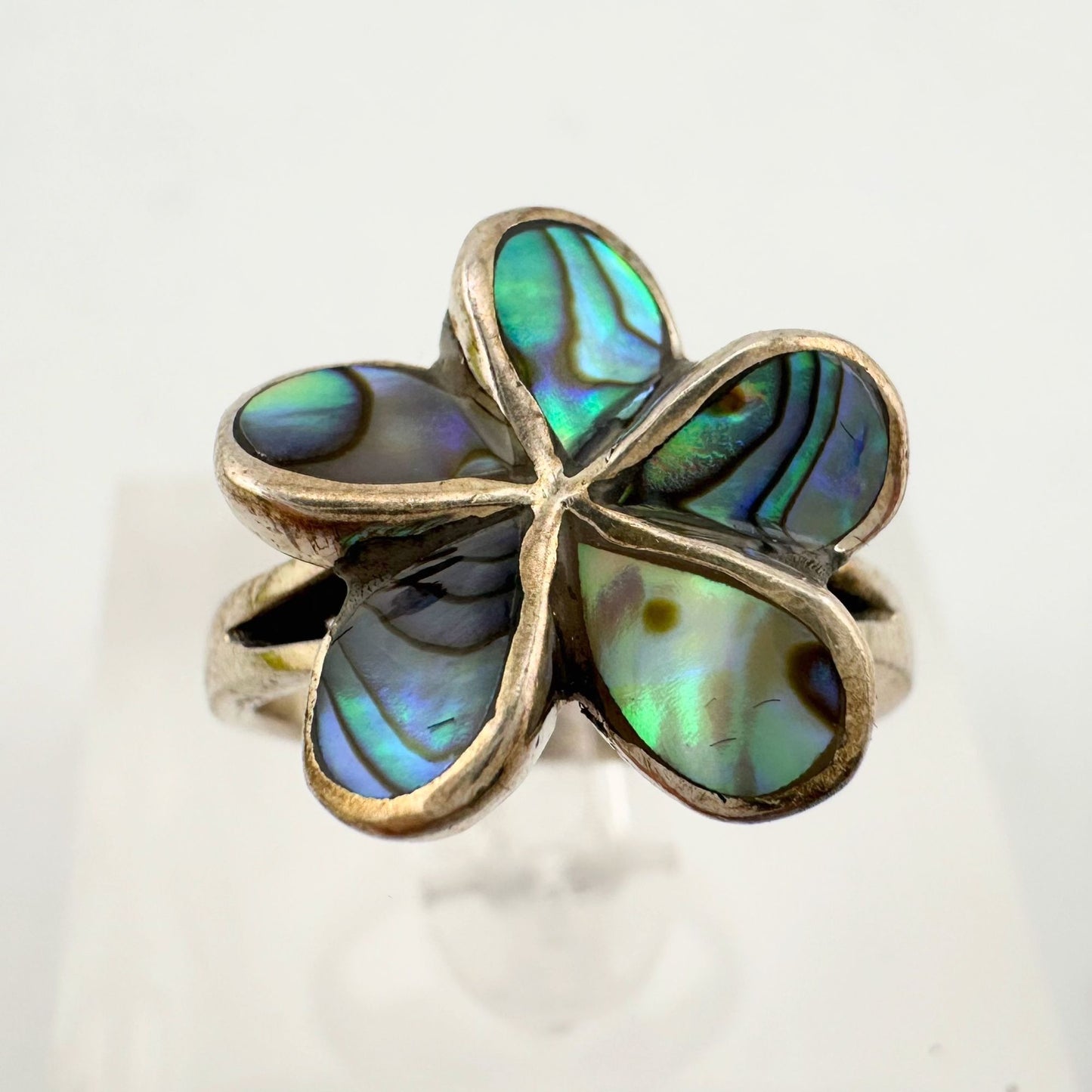 Natural Abalone Flower Ring in Sterling Silver Size 9.75