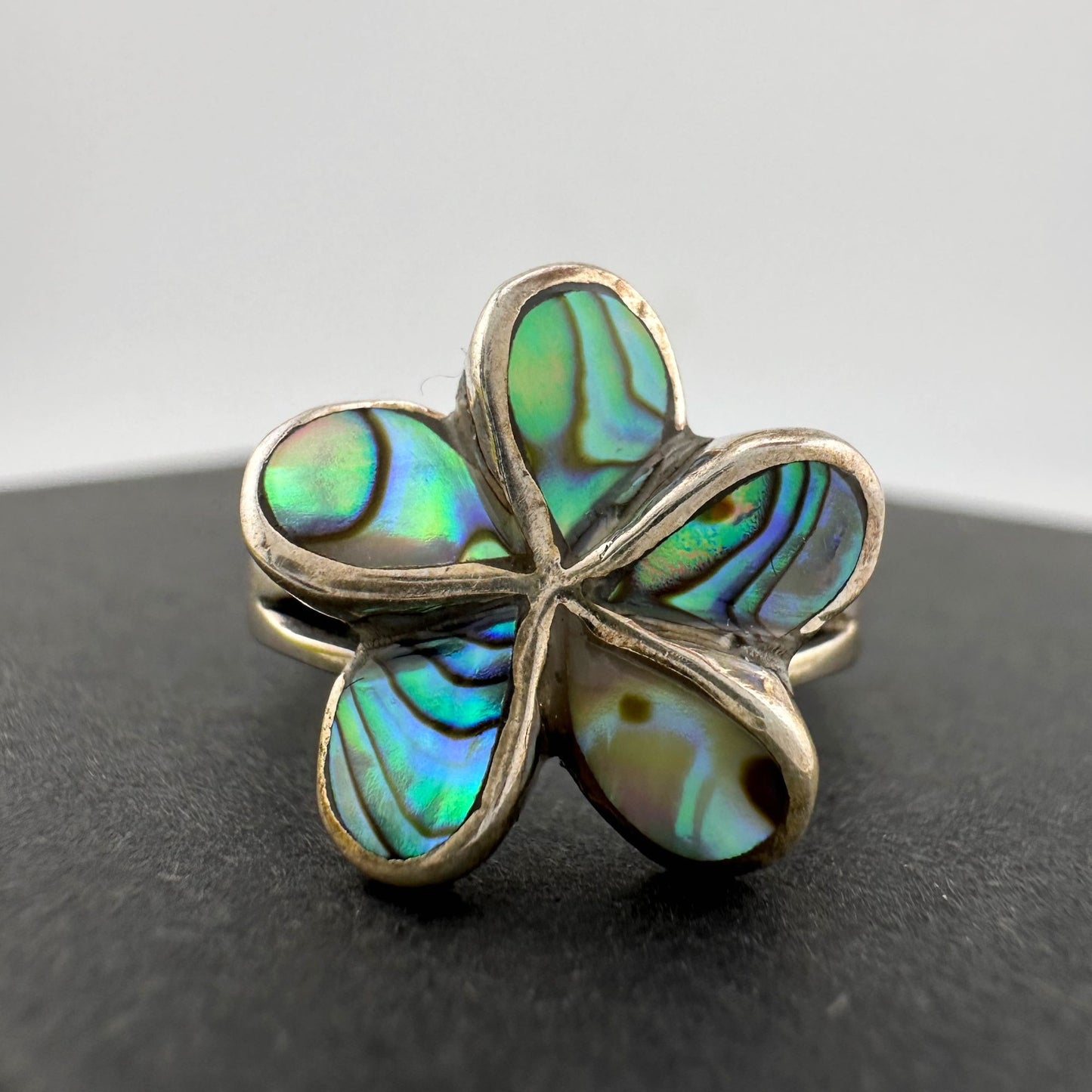 Natural Abalone Flower Ring in Sterling Silver Size 9.75