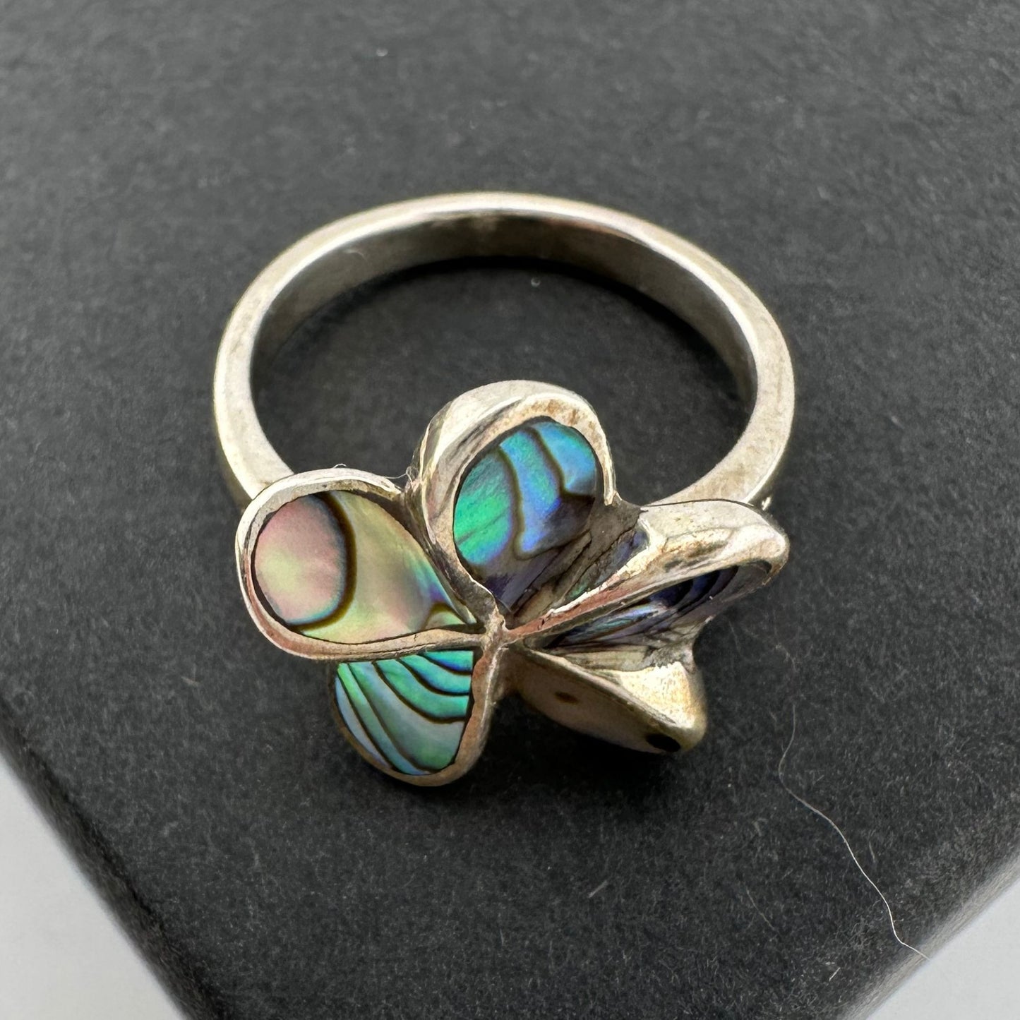 Natural Abalone Flower Ring in Sterling Silver Size 9.75