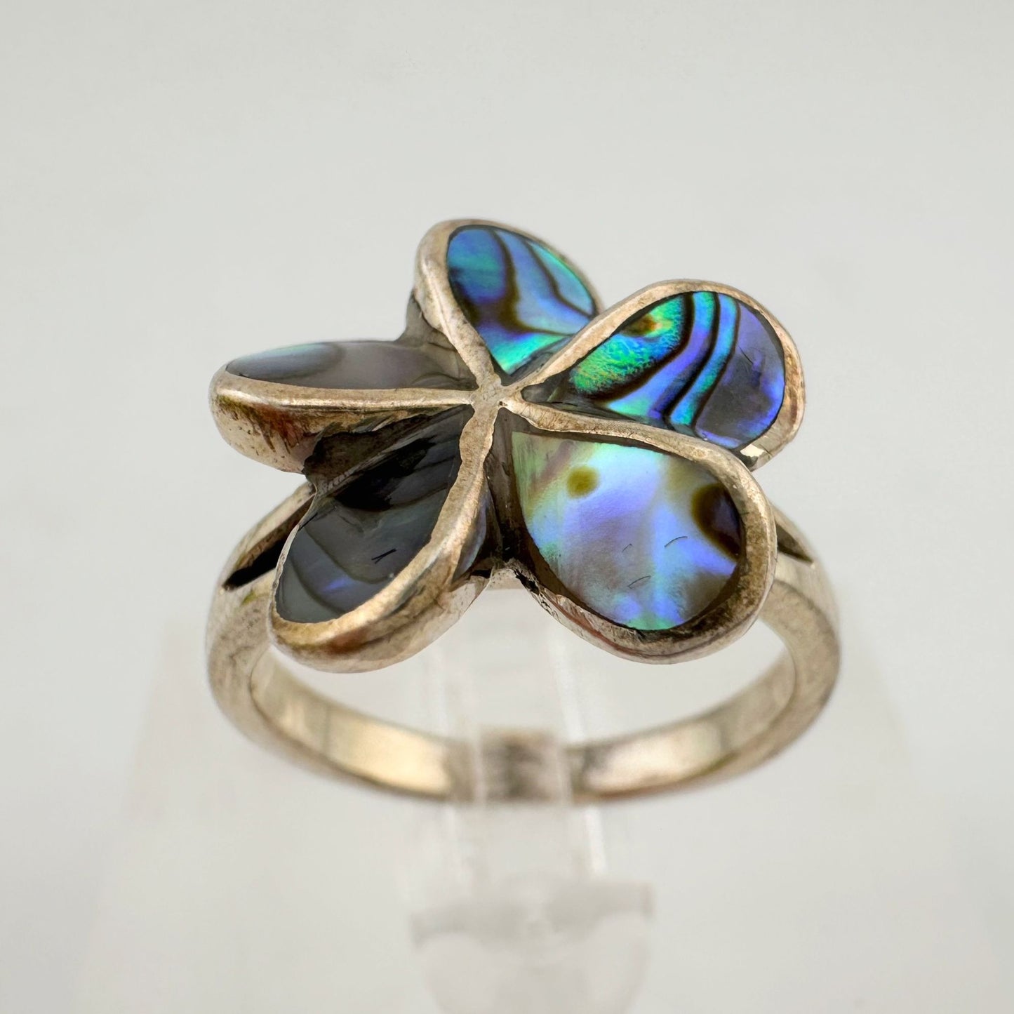 Natural Abalone Flower Ring in Sterling Silver Size 9.75