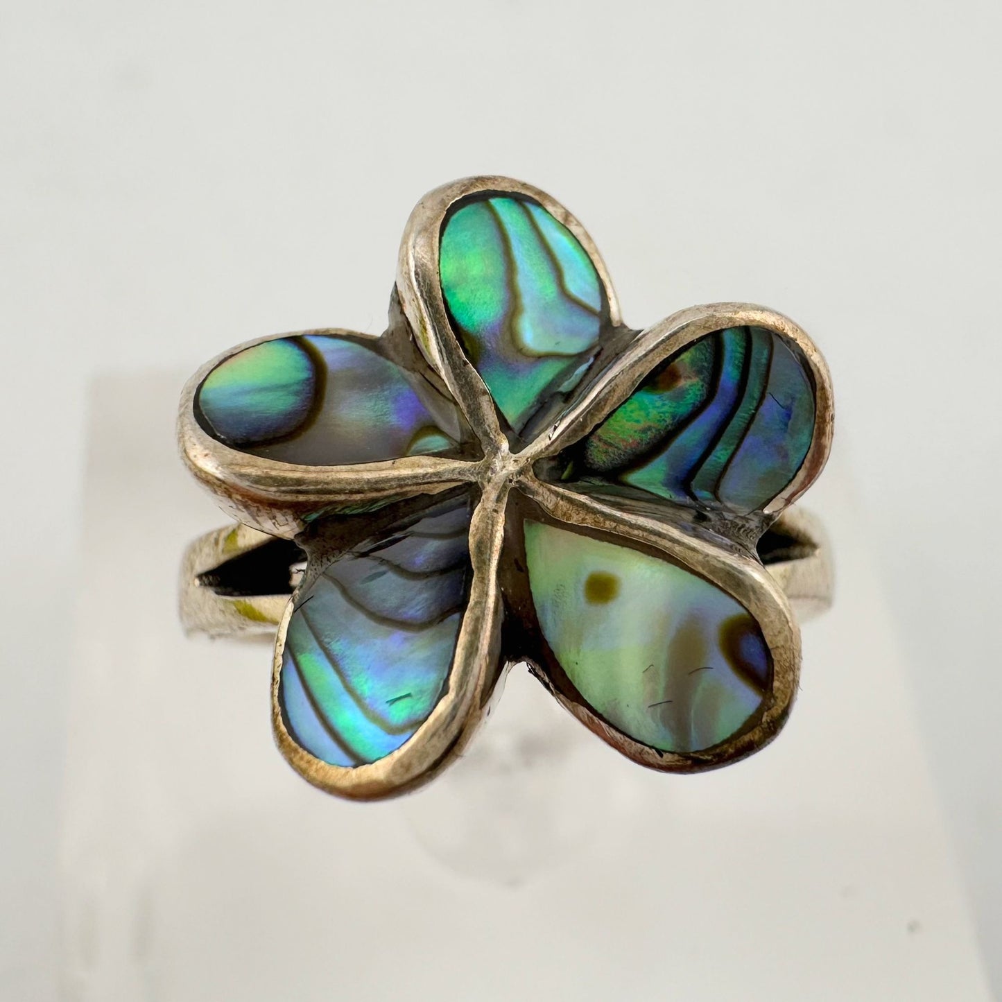 Natural Abalone Flower Ring in Sterling Silver Size 9.75