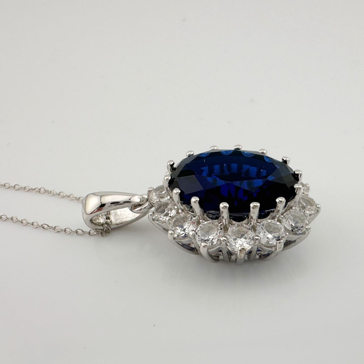 Stunning 6.40 Carat Imperial Lab Created  Blue Sapphire Necklace