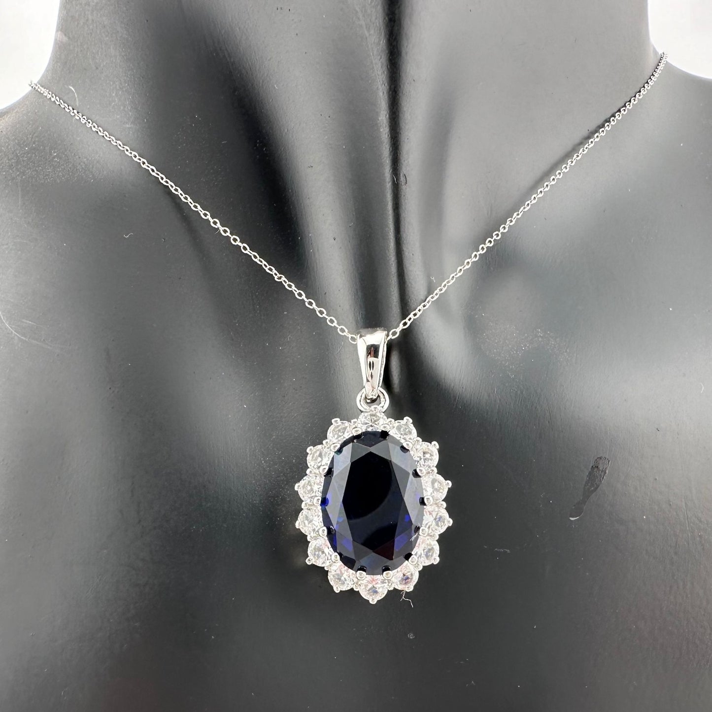 Stunning 6.40 Carat Imperial Lab Created  Blue Sapphire Necklace