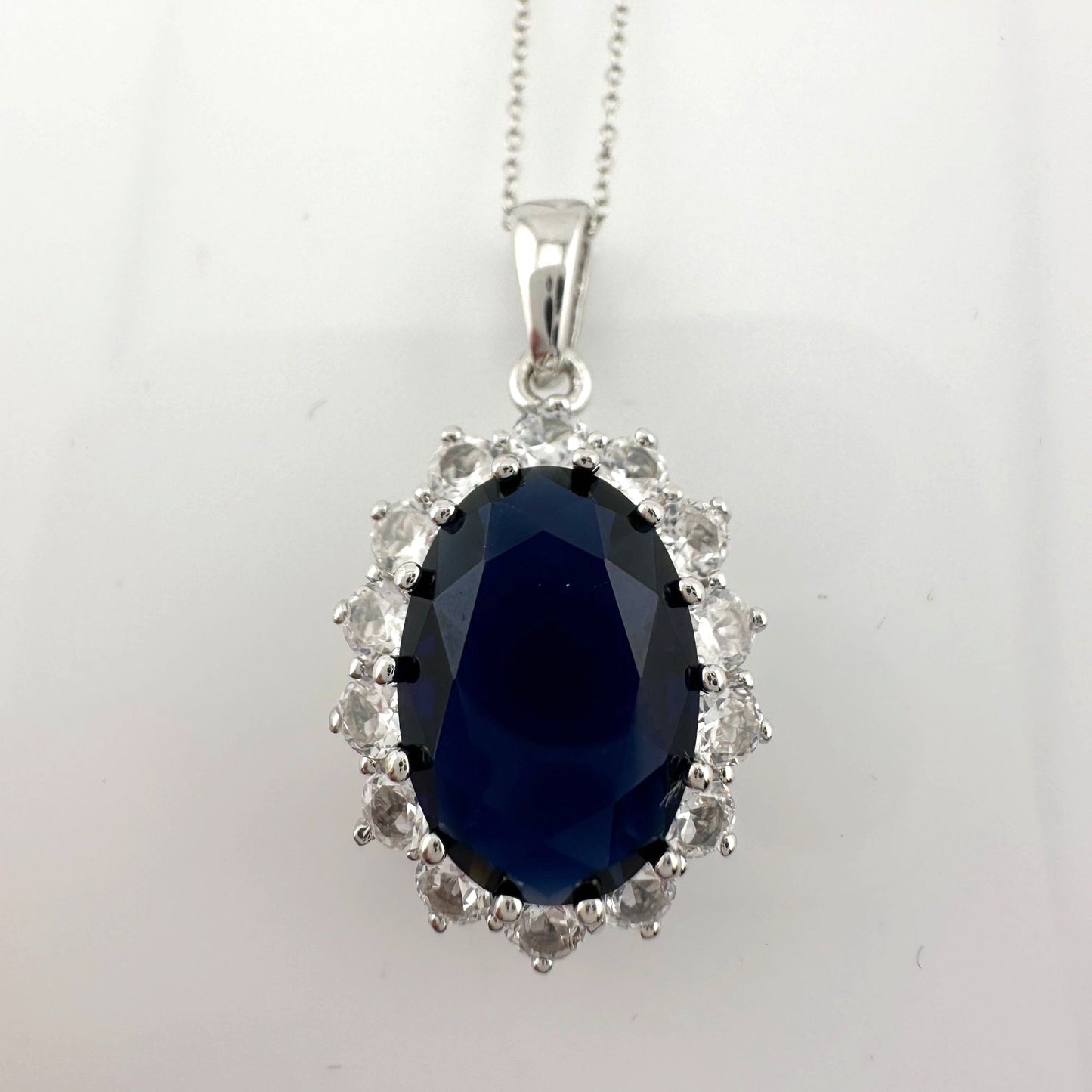 Stunning 6.40 Carat Imperial Lab Created  Blue Sapphire Necklace