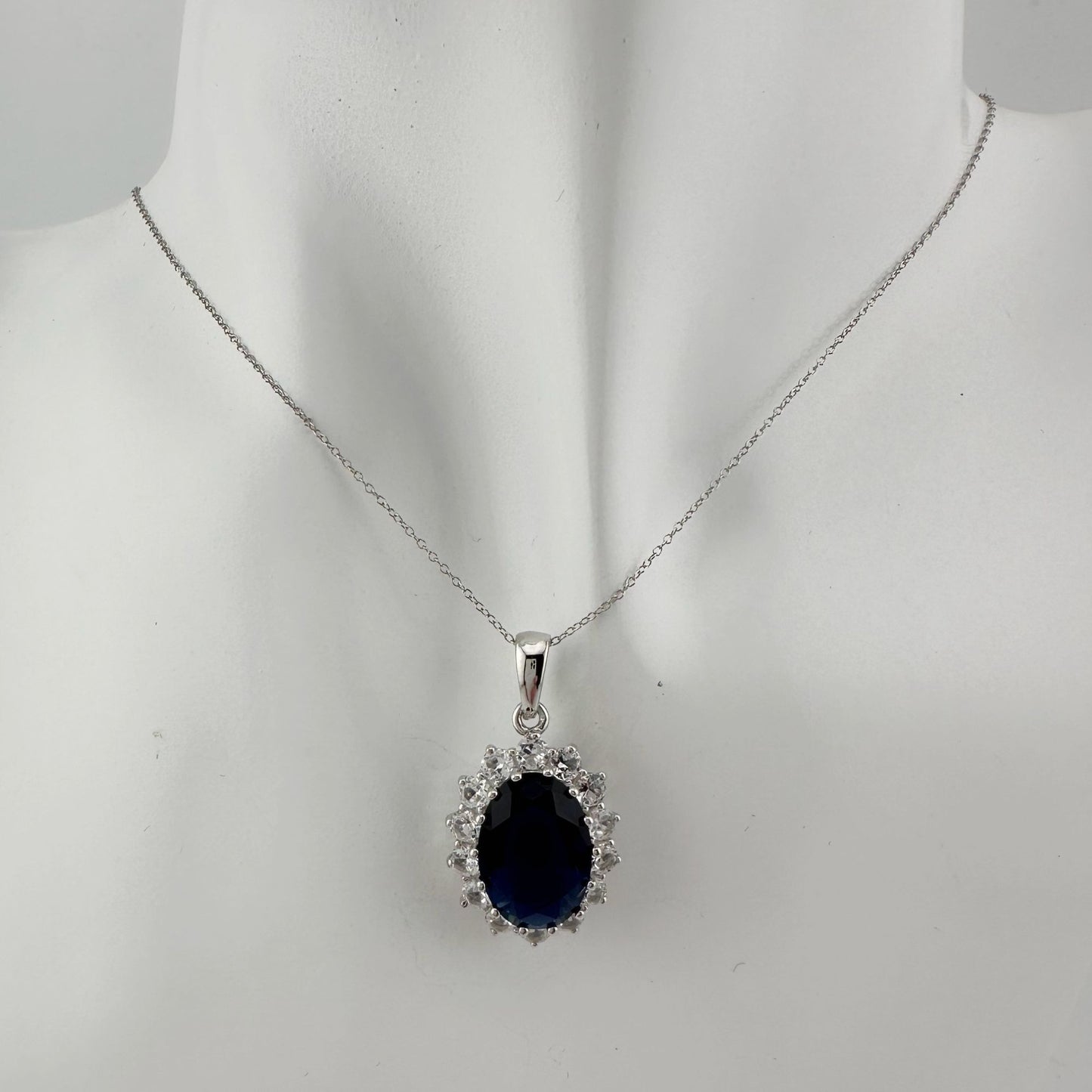 Stunning 6.40 Carat Imperial Lab Created  Blue Sapphire Necklace