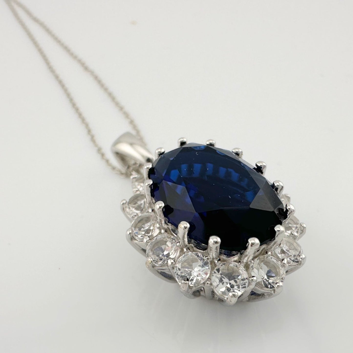 Stunning 6.40 Carat Imperial Lab Created  Blue Sapphire Necklace