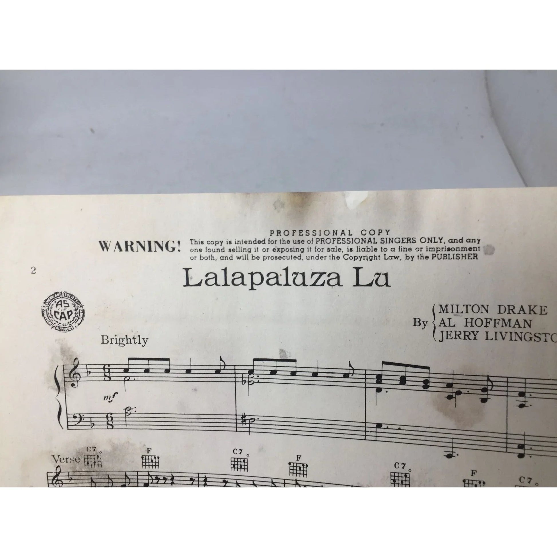 LALAPALUZA LU Vintage 1942 Sheet Music book - World music inc - sheet music - A+ Stuff