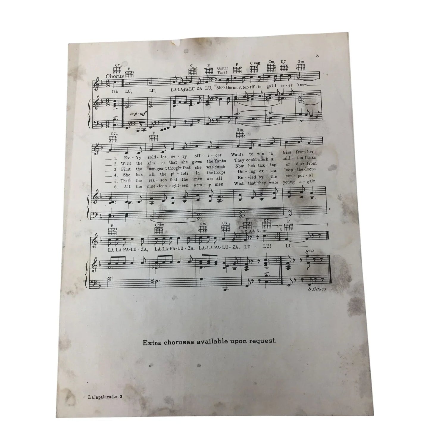 LALAPALUZA LU Vintage 1942 Sheet Music book - World music inc - sheet music - A+ Stuff