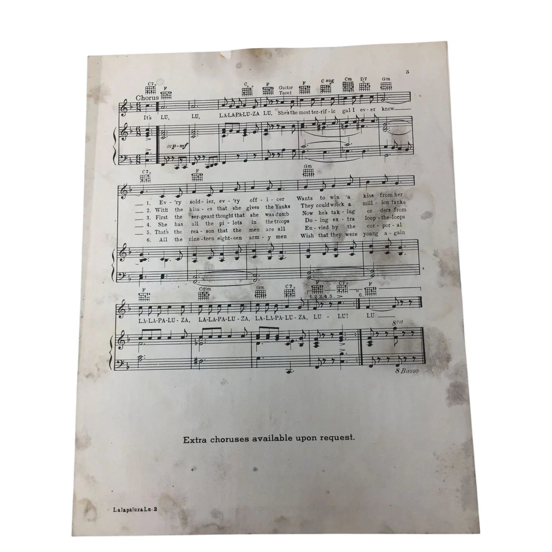 LALAPALUZA LU Vintage 1942 Sheet Music book - World music inc - sheet music - A+ Stuff