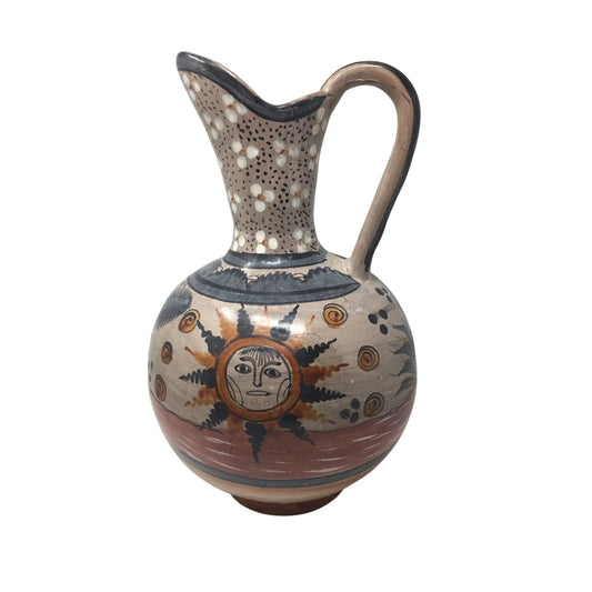 Large Hand Painted Vintage Mexican Folk Art Pottery Pitcher/Vase with Handle - A+ Stuff