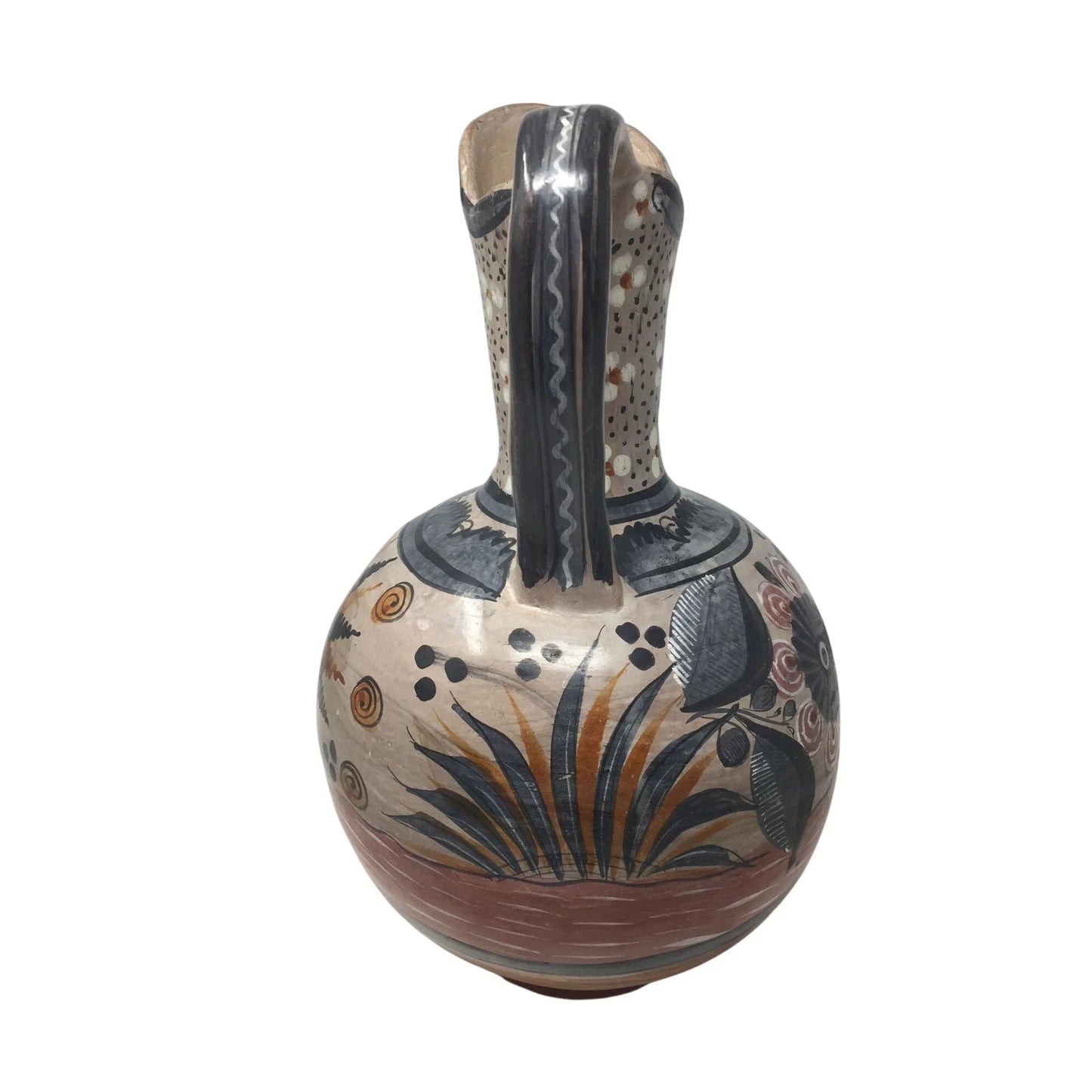 Large Hand Painted Vintage Mexican Folk Art Pottery Pitcher/Vase with Handle - A+ Stuff
