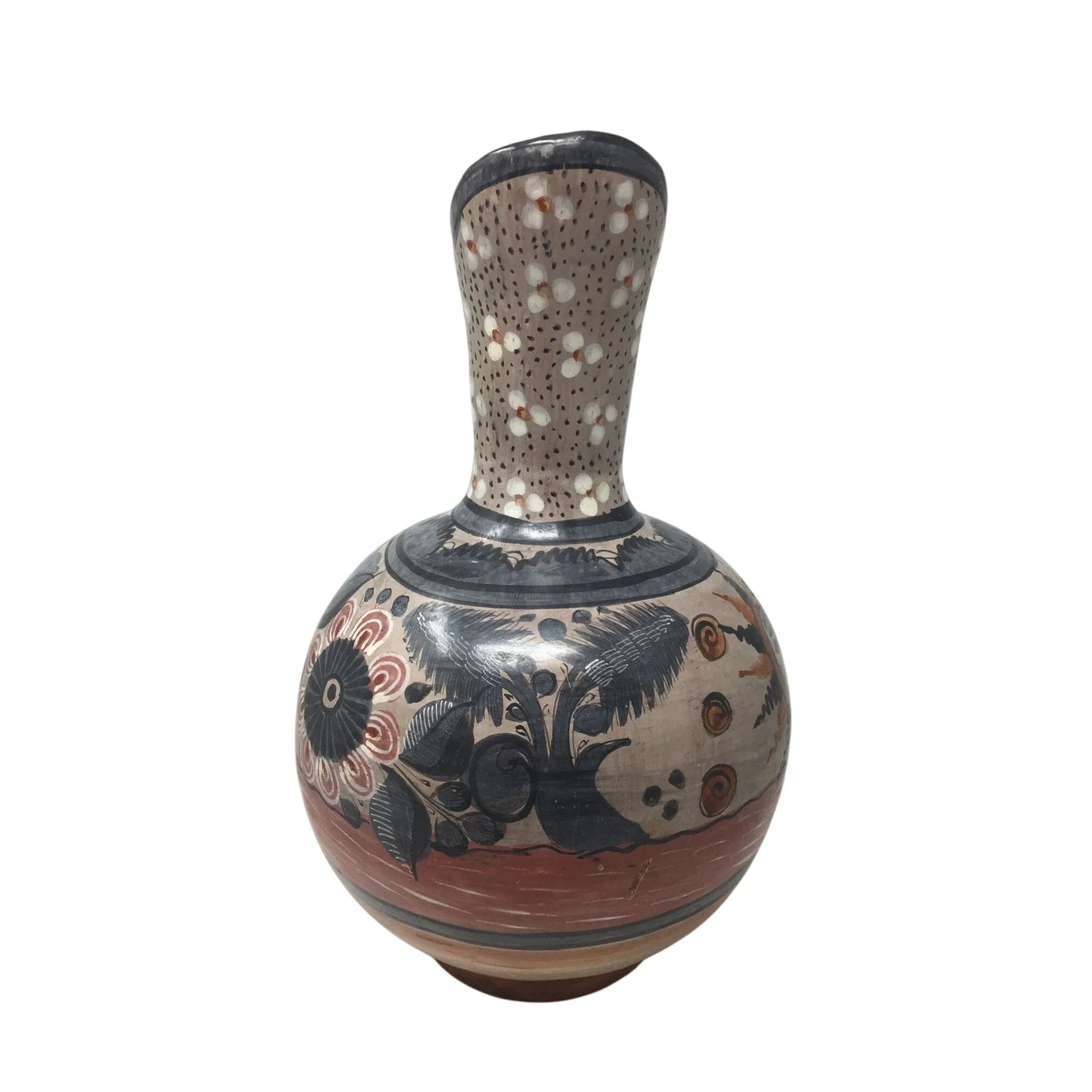 Large Hand Painted Vintage Mexican Folk Art Pottery Pitcher/Vase with Handle - A+ Stuff