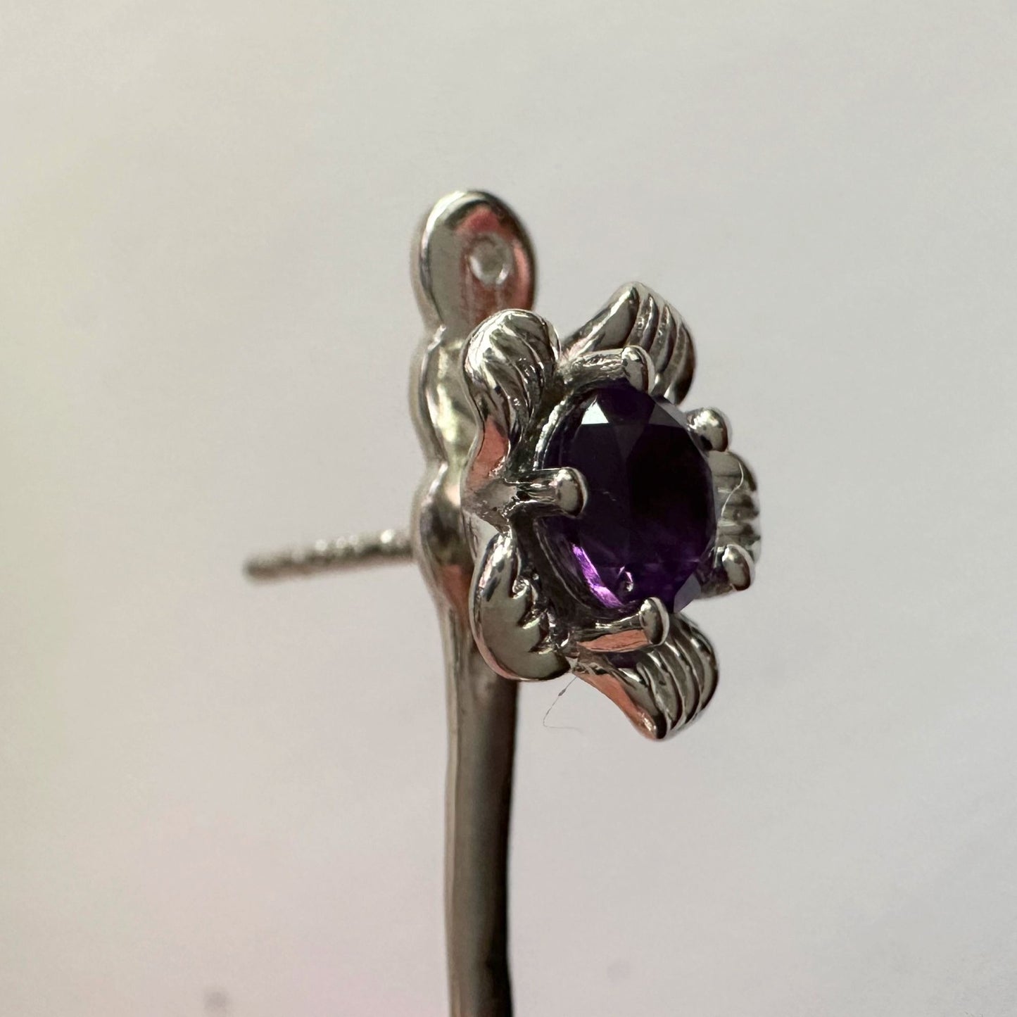 Amethyst Flower Stud Earrings with Beautiul (Removable) Rainbow Topaz Dangles