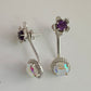 Amethyst Flower Stud Earrings with Beautiul (Removable) Rainbow Topaz Dangles