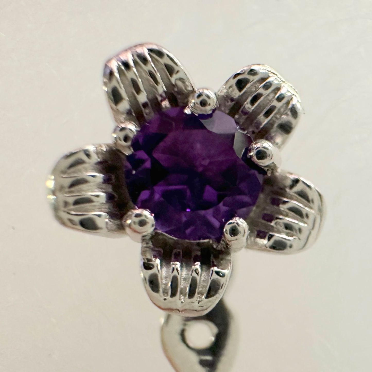 Amethyst Flower Stud Earrings with Beautiul (Removable) Rainbow Topaz Dangles