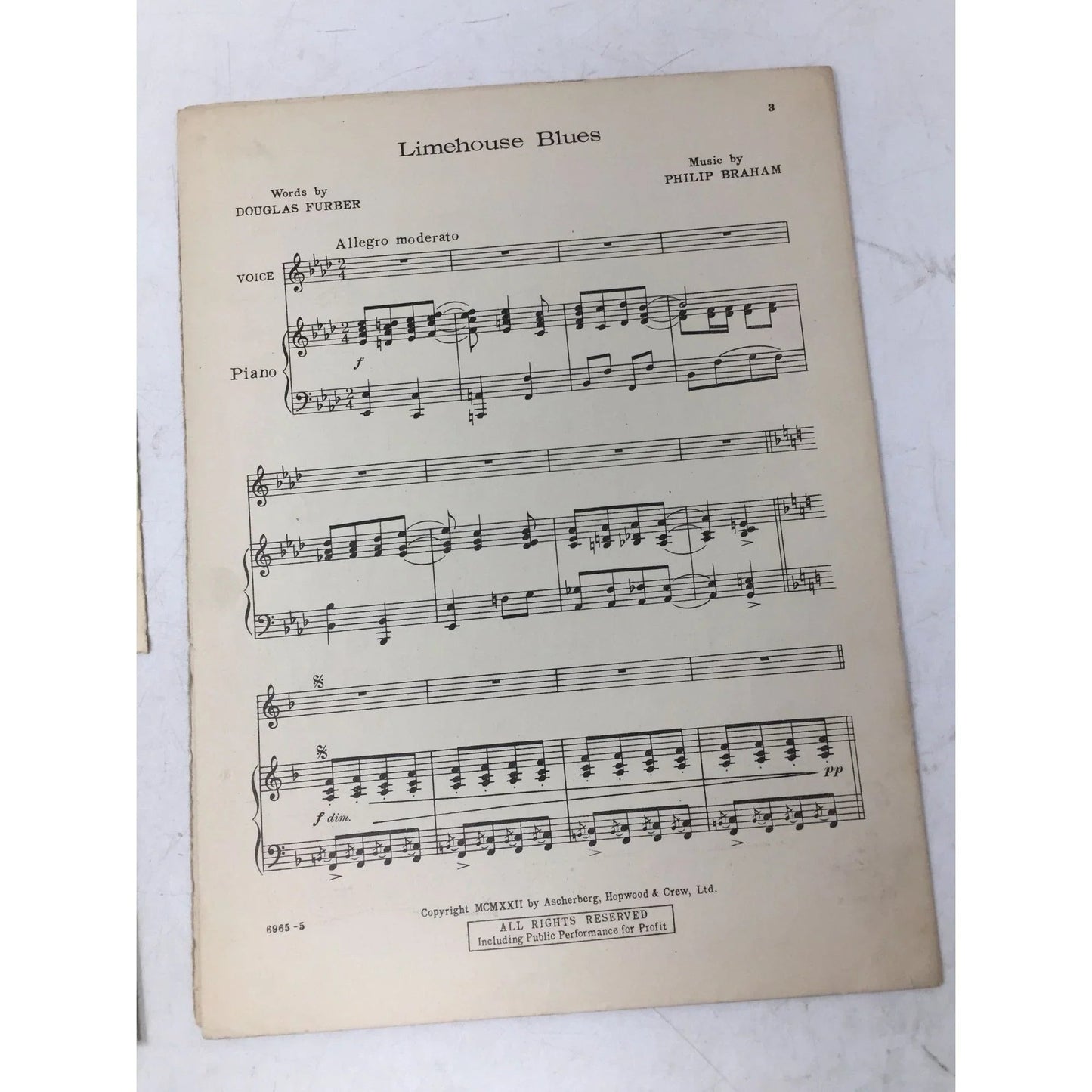 ''LIMEHOUSE BLUES'' By Douglas Furber and Philip Braham - A+ Stuff - SHEET MUSIC - A+ Stuff