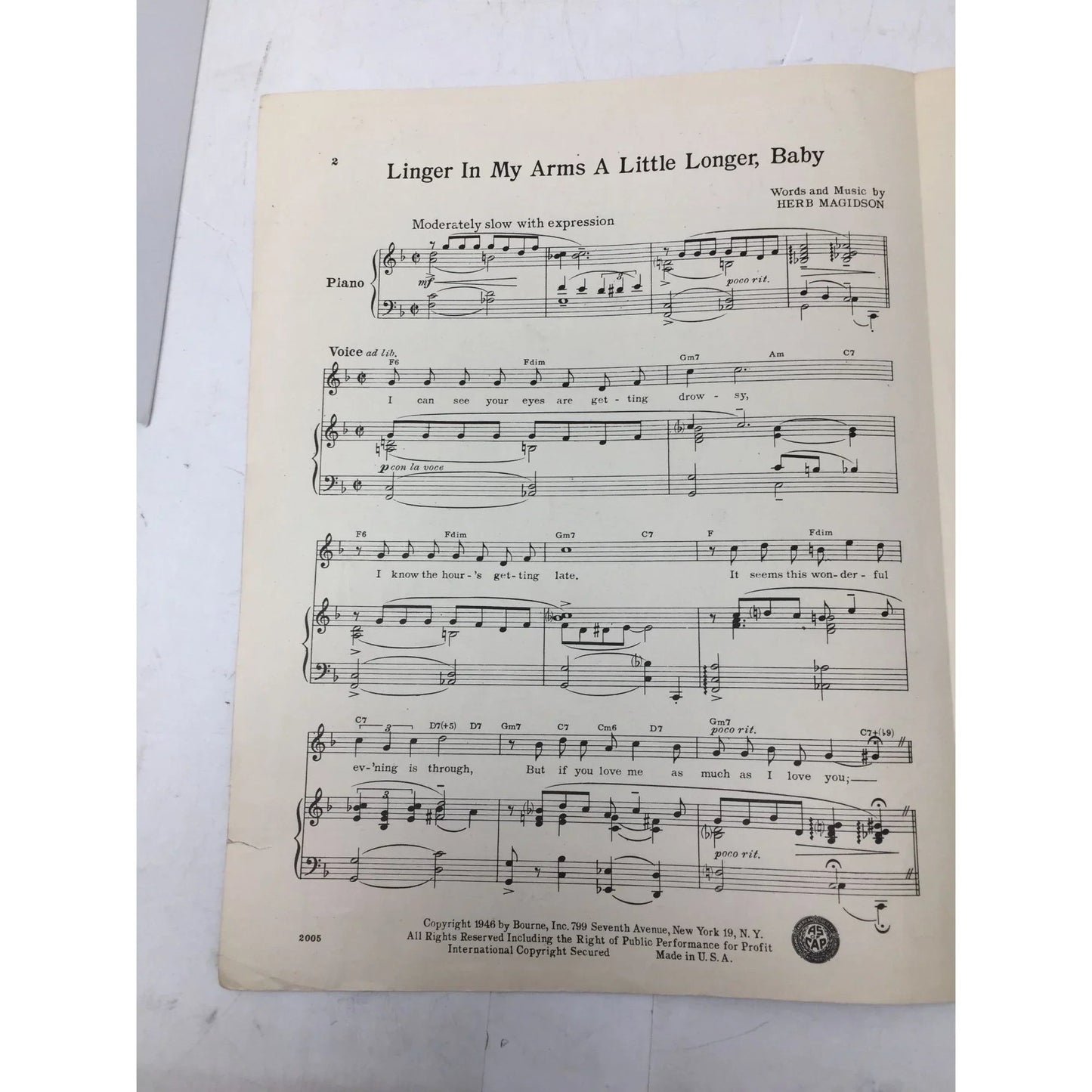 LINGER IN MY ARMS A LITTLE LONGER, BABY Vintage sheet music - A+ Stuff - SHEET MUSIC - A+ Stuff