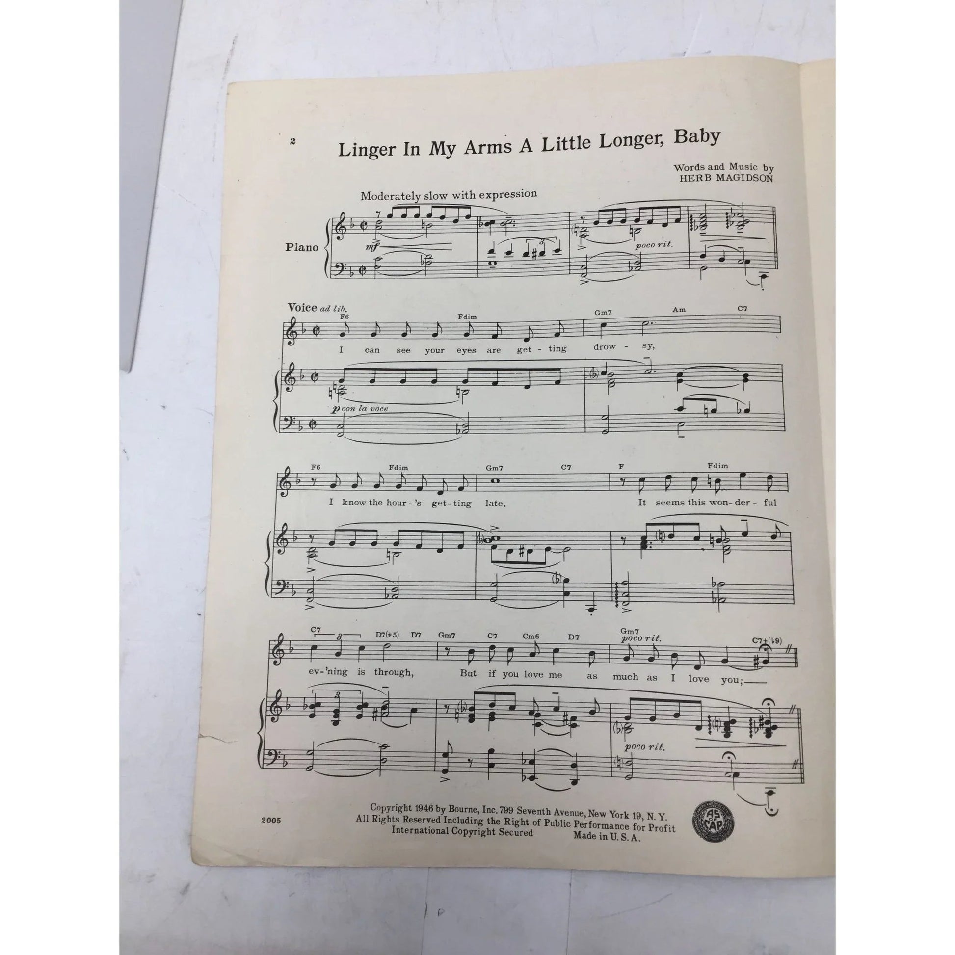 LINGER IN MY ARMS A LITTLE LONGER, BABY Vintage sheet music - A+ Stuff - SHEET MUSIC - A+ Stuff