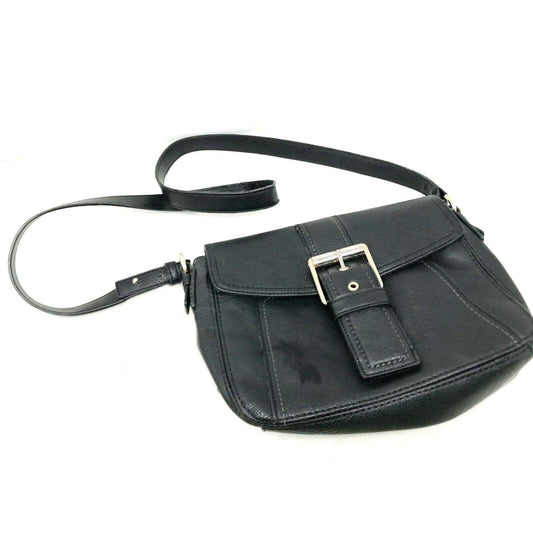 LIZ CLAIBORNE Black Faux Leather Crossbody Bag w Large Front Buckle - Liz Claiborne - A+ Stuff